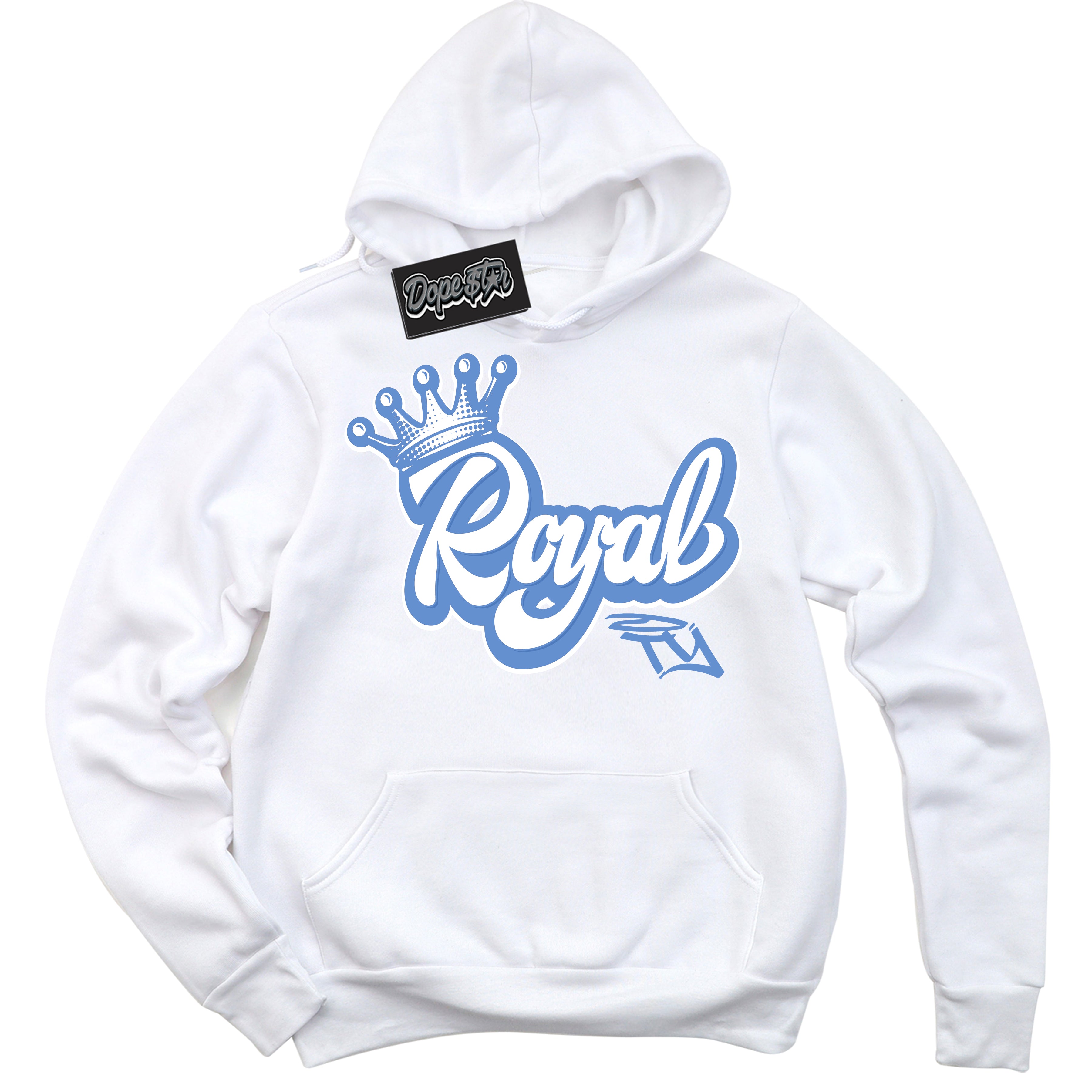 Cool White Hoodie with “ Royalty ” design that Perfectly Matches Polar Blue Dunk.