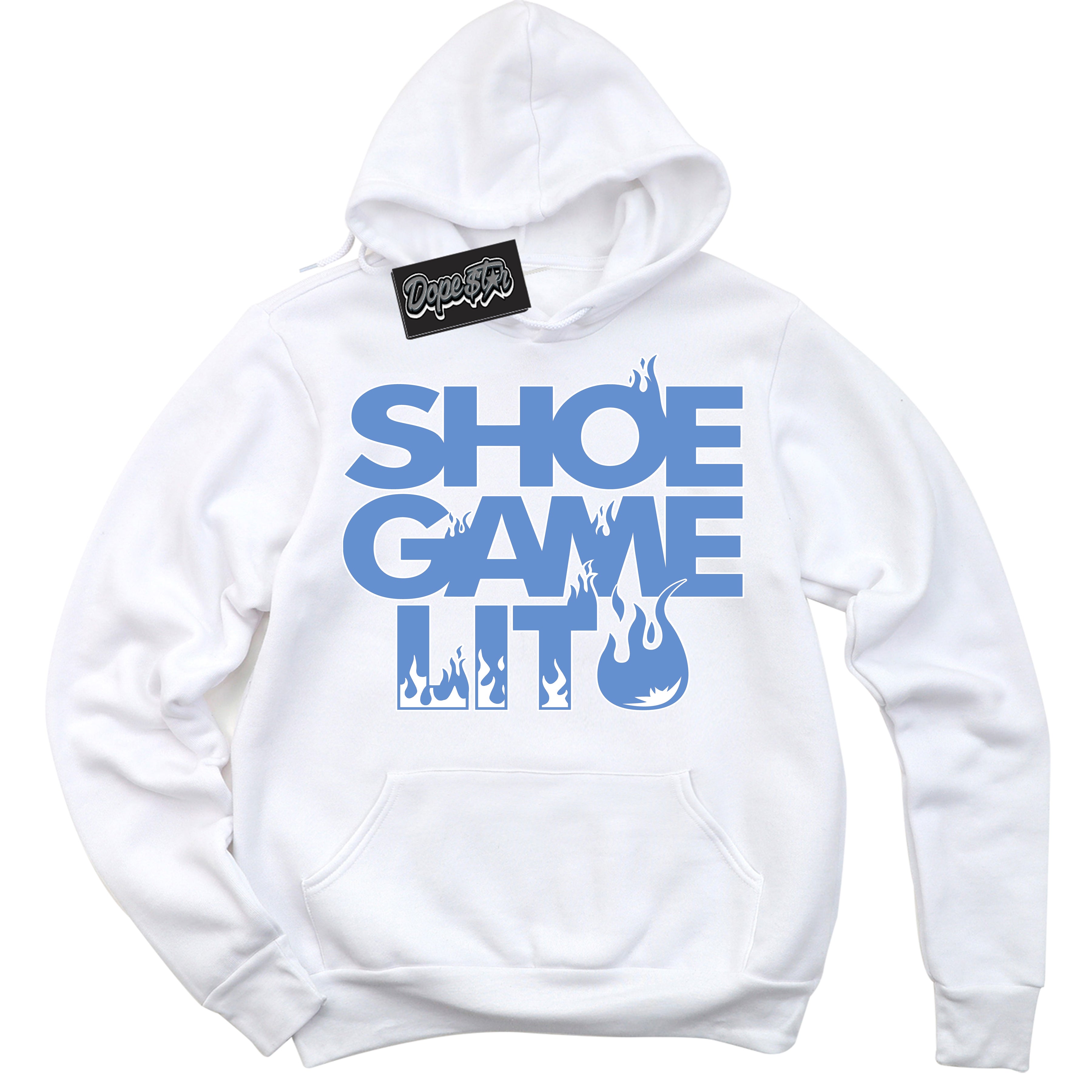 Cool White Hoodie with “ Shoe Game Lit ” design that Perfectly Matches Polar Blue Dunk.