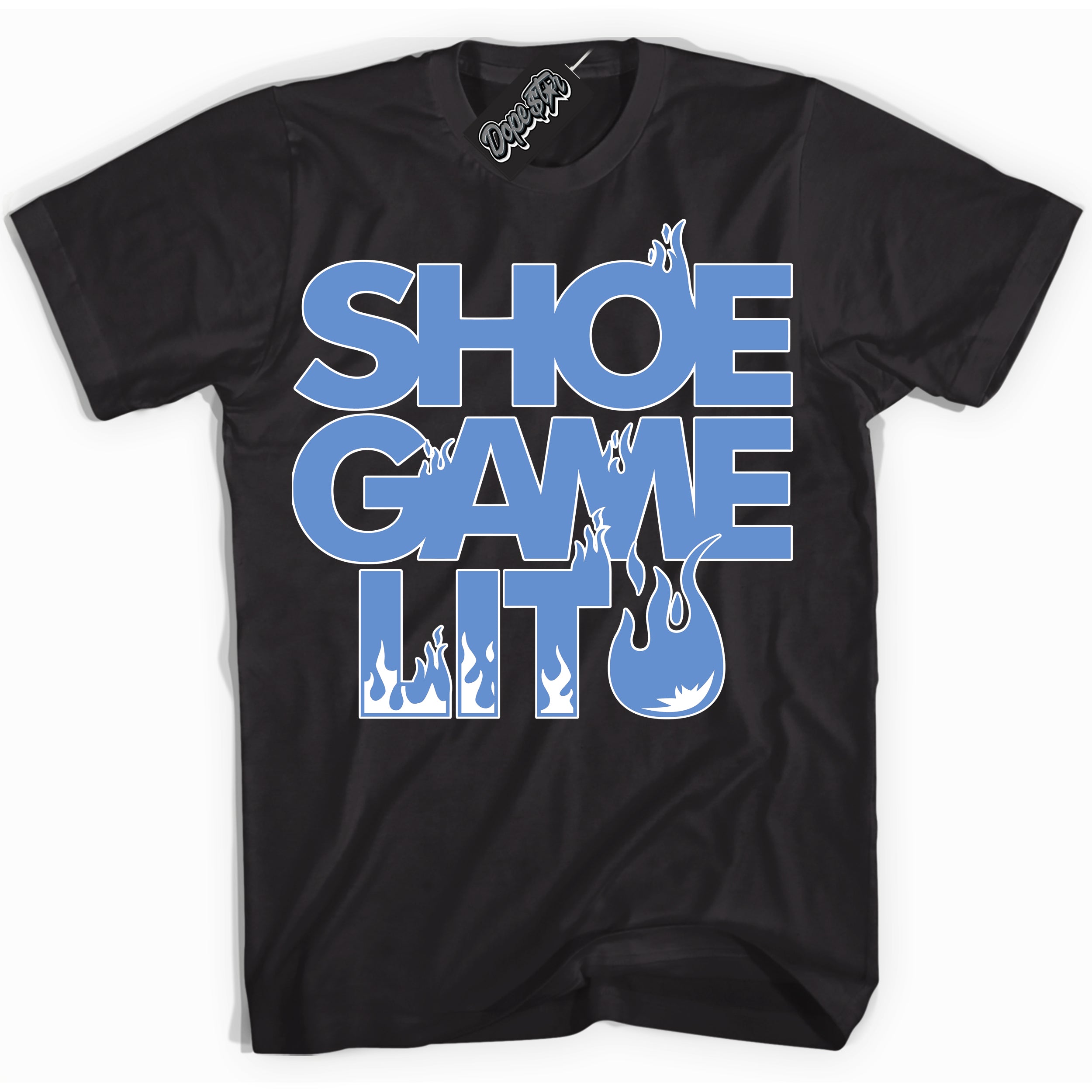Cool Black Shirt with “ Shoe Game Lit ” design that perfectly matches Polar Blue Dunk.