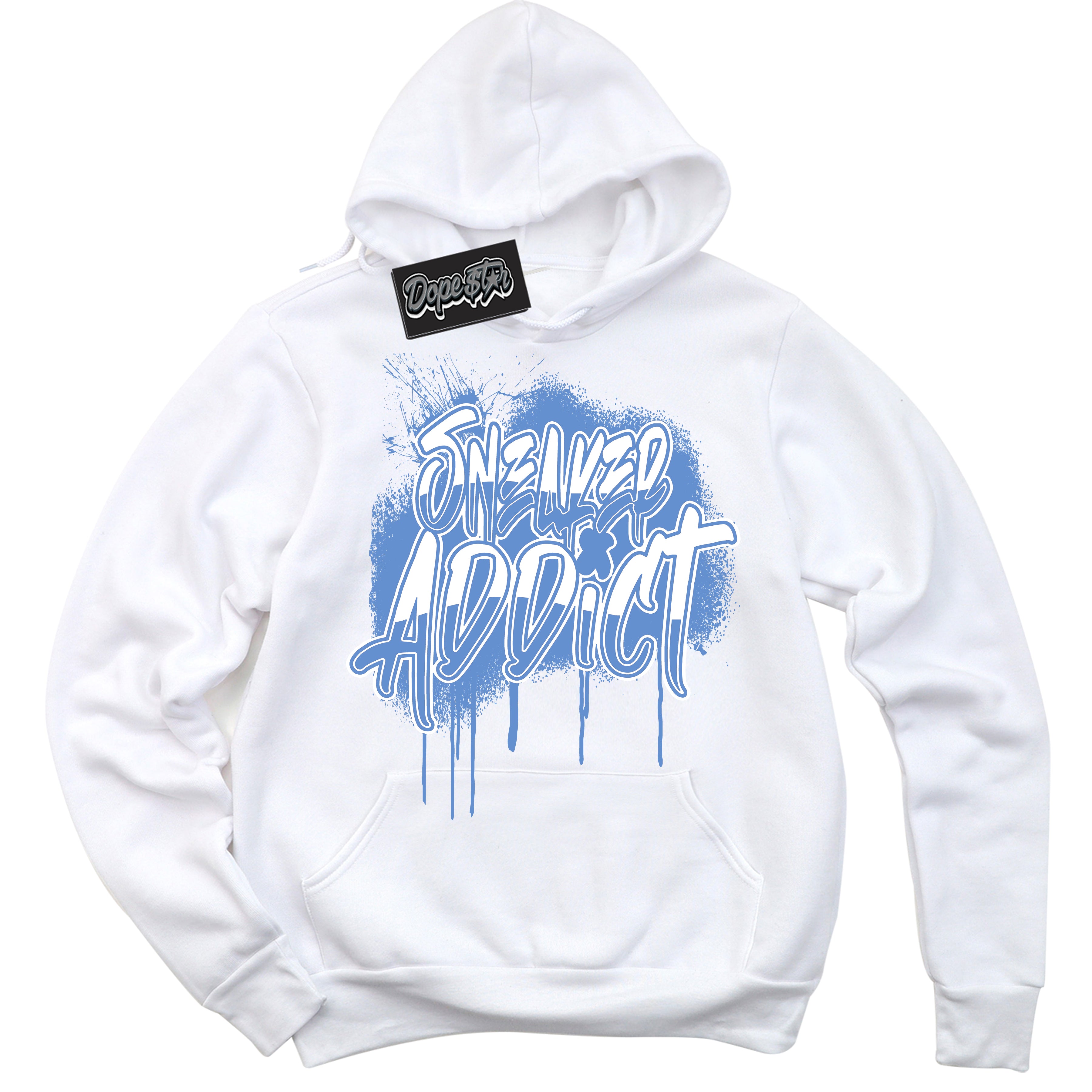 Cool White Hoodie with “ Sneaker Addict ” design that Perfectly Matches Polar Blue Dunk.