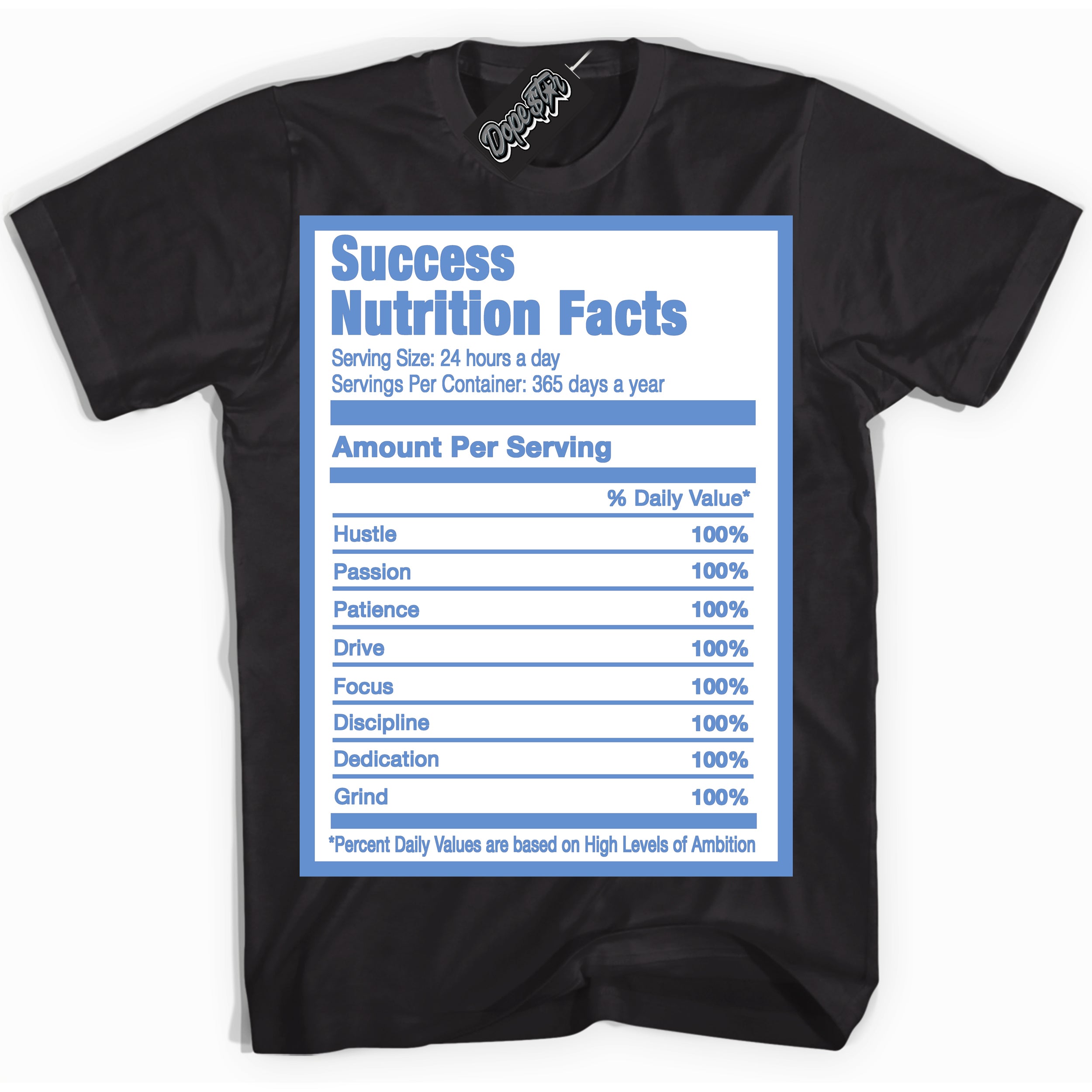 Cool Black Shirt with “ Success Nutrition ” design that perfectly matches Polar Blue Dunk.
