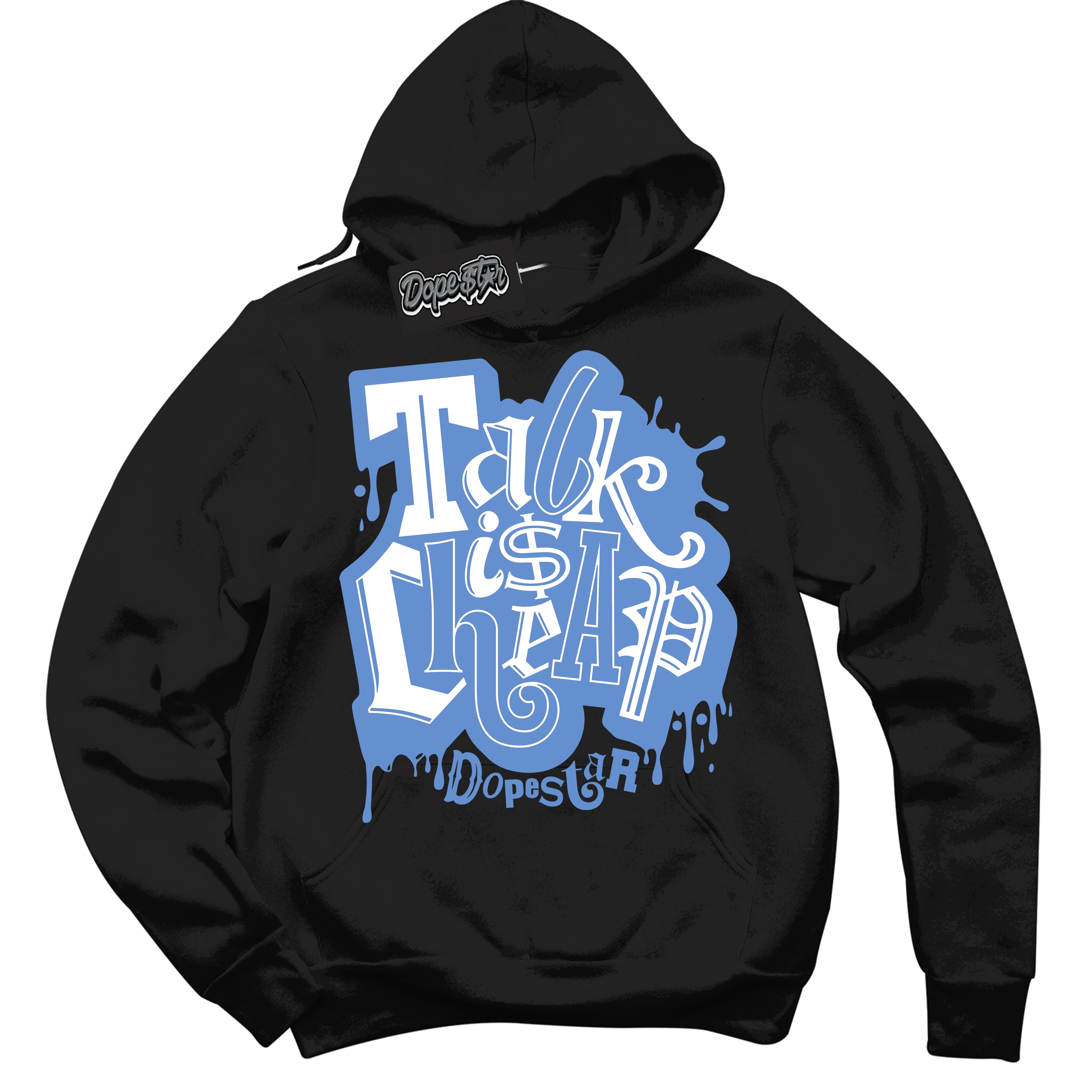 Cool Black Hoodie with “ Talk Is Cheap ” design that Perfectly Matches Polar Blue Dunk.