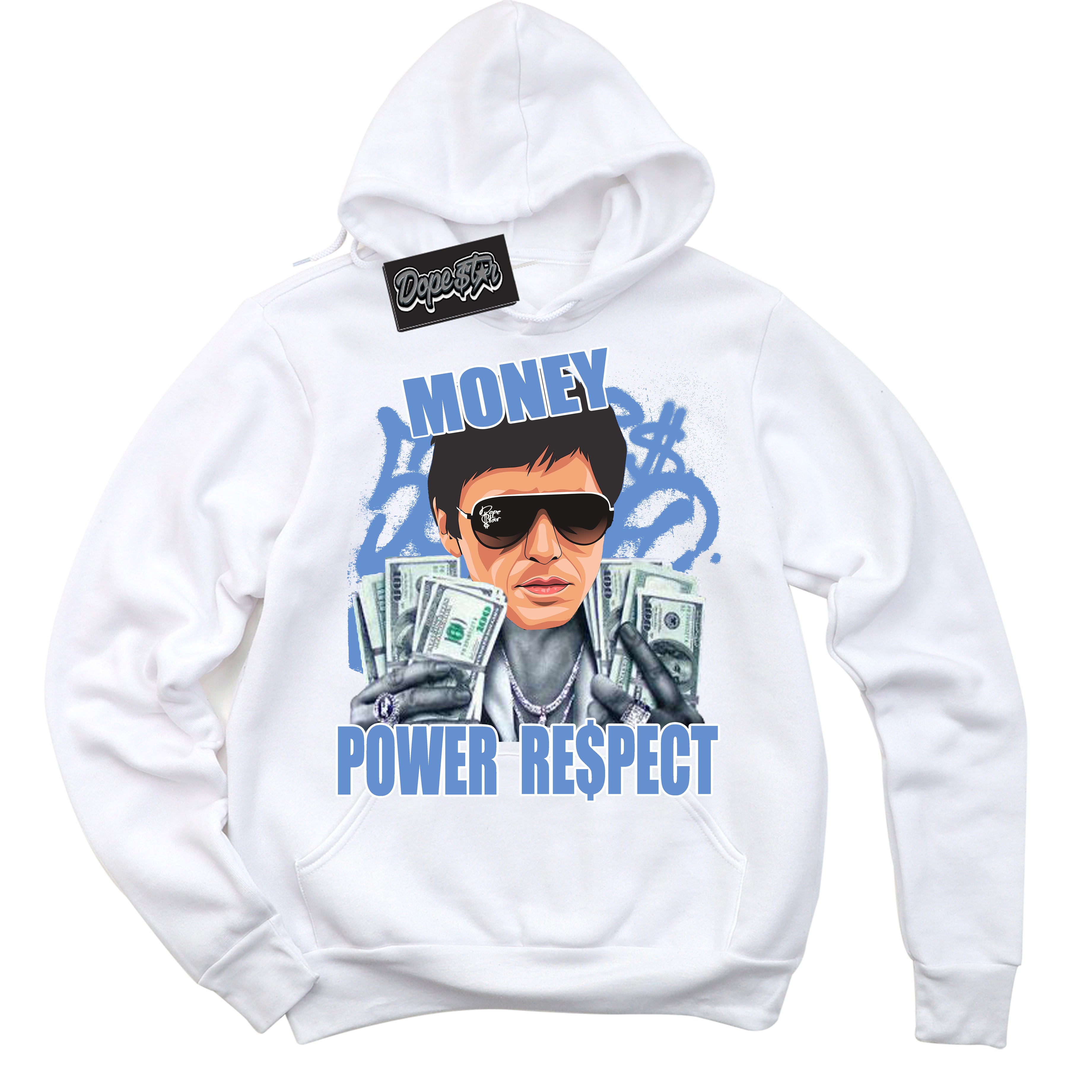Cool White Hoodie with “ Tony Montana ” design that Perfectly Matches Polar Blue Dunk.