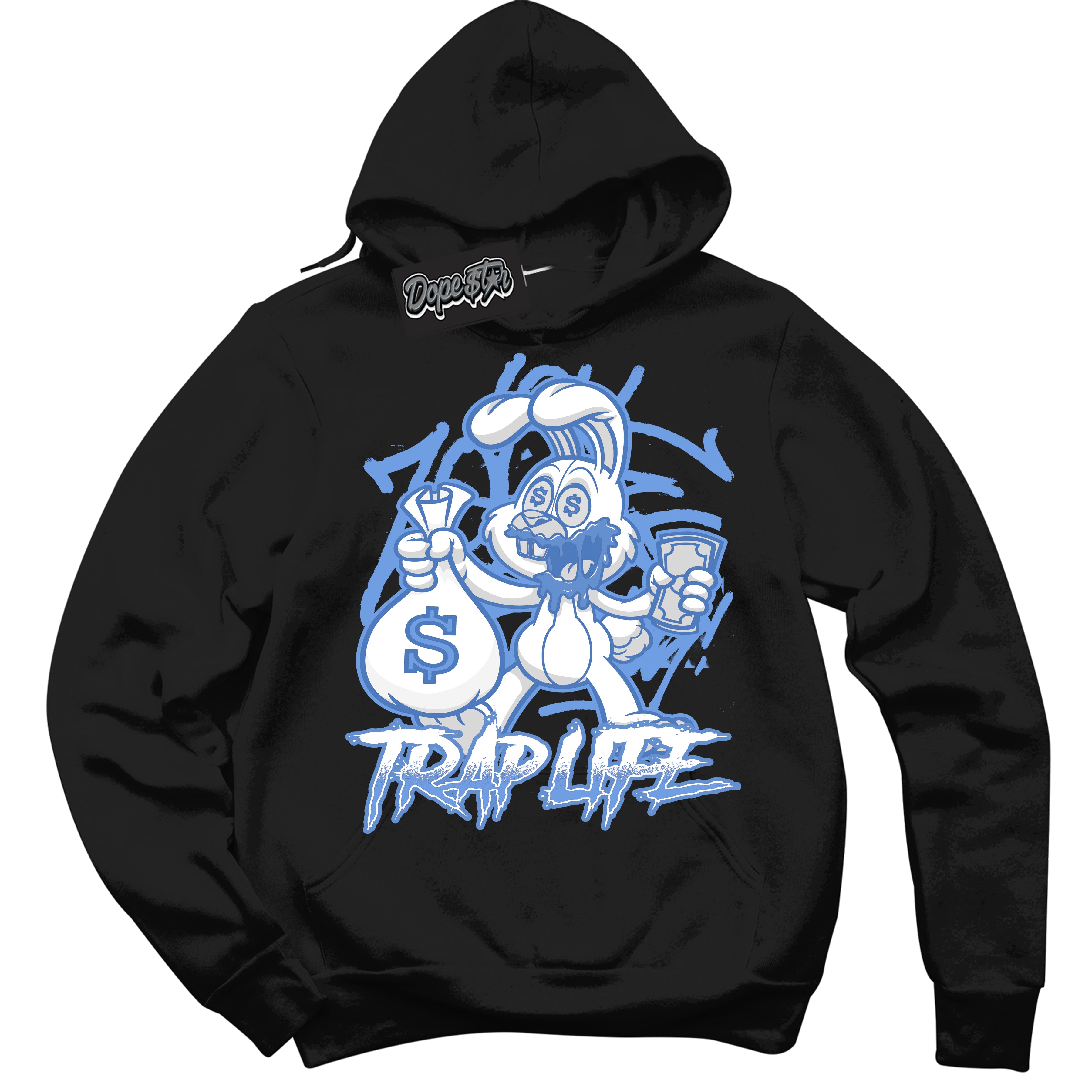 Cool Black Hoodie with “ Trap Rabbit ” design that Perfectly Matches Polar Blue Dunk.