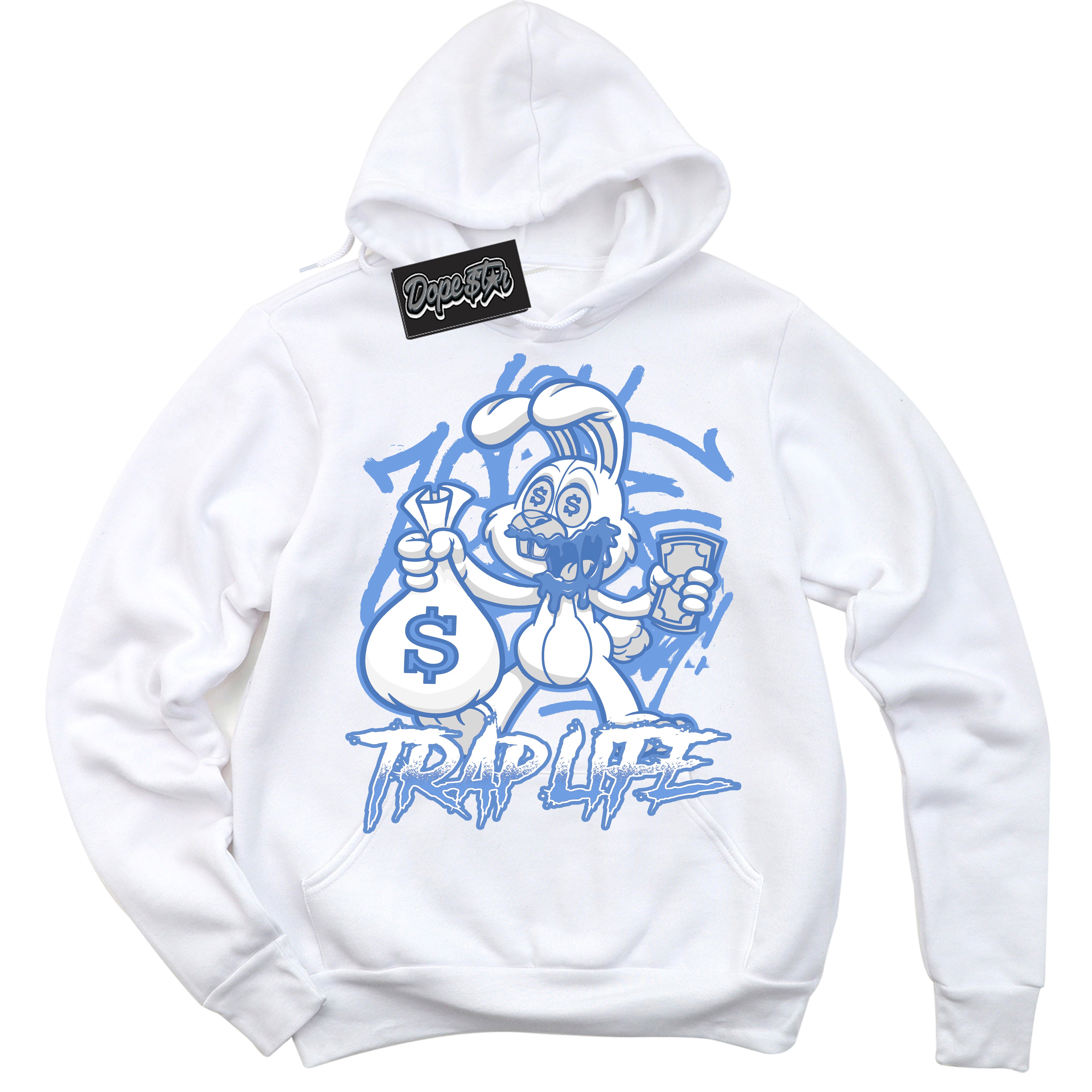 Cool White Hoodie with “ Trap Rabbit ” design that Perfectly Matches Polar Blue Dunk.