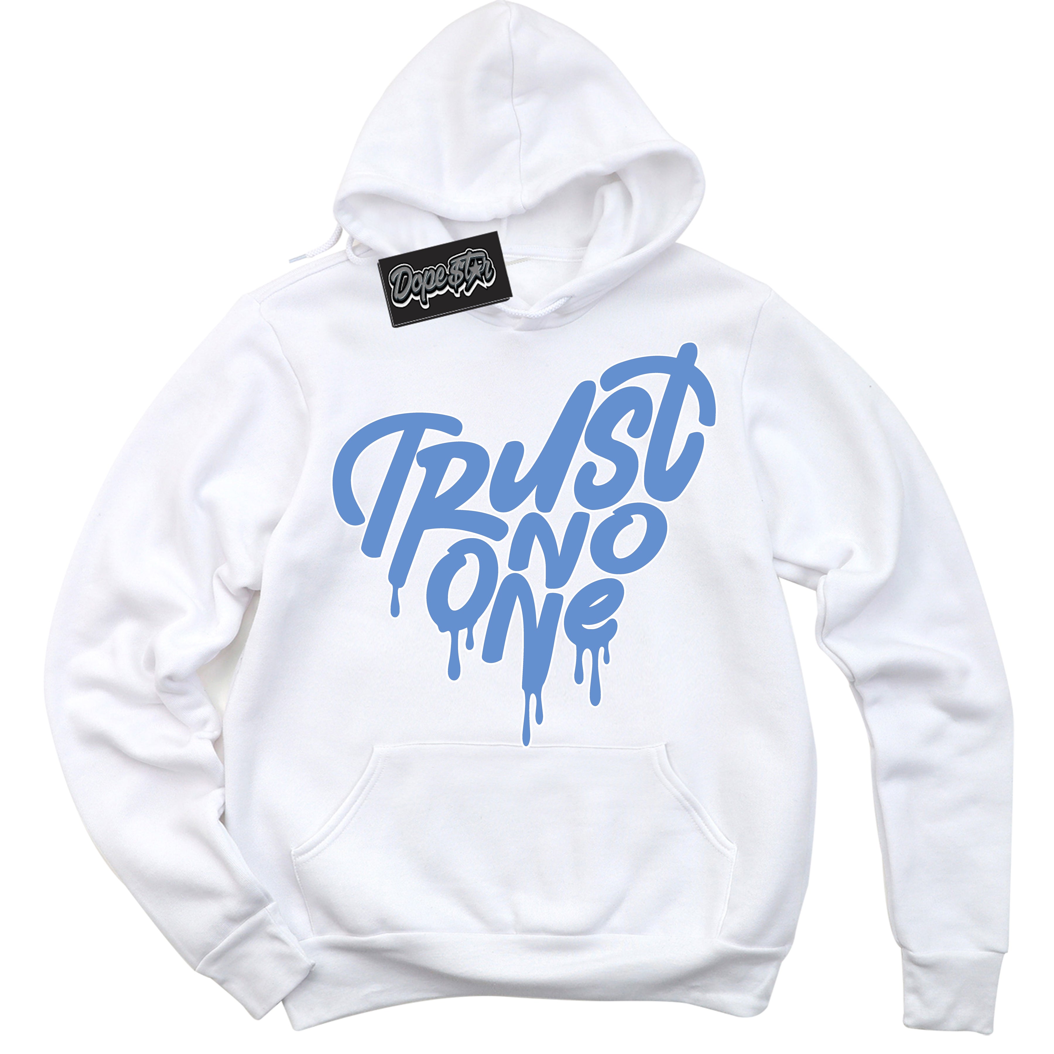 Cool White Hoodie with “ Trust No One Heart ” design that Perfectly Matches Polar Blue Dunk.
