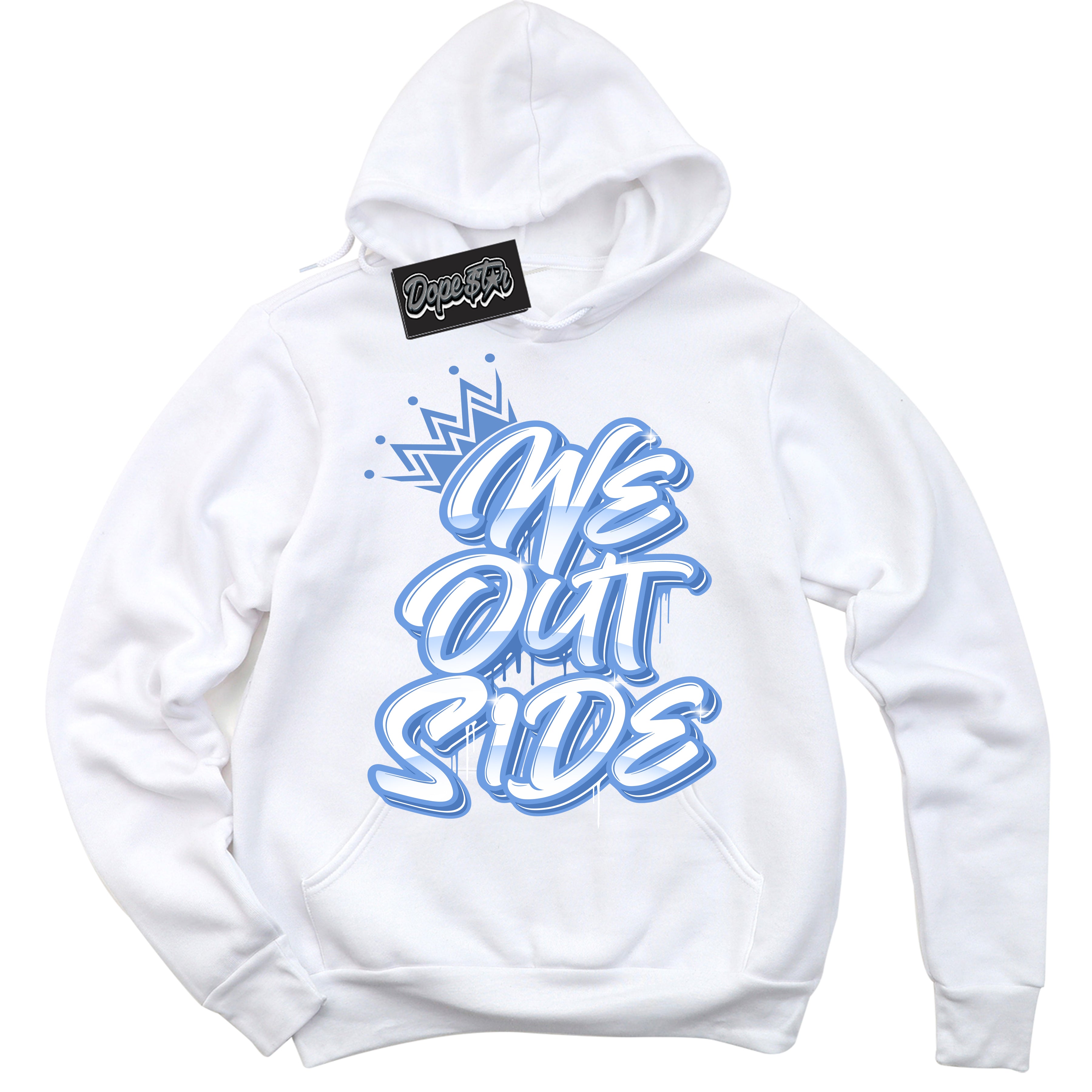 Cool White Hoodie with “ We Outside ” design that Perfectly Matches Polar Blue Dunk.