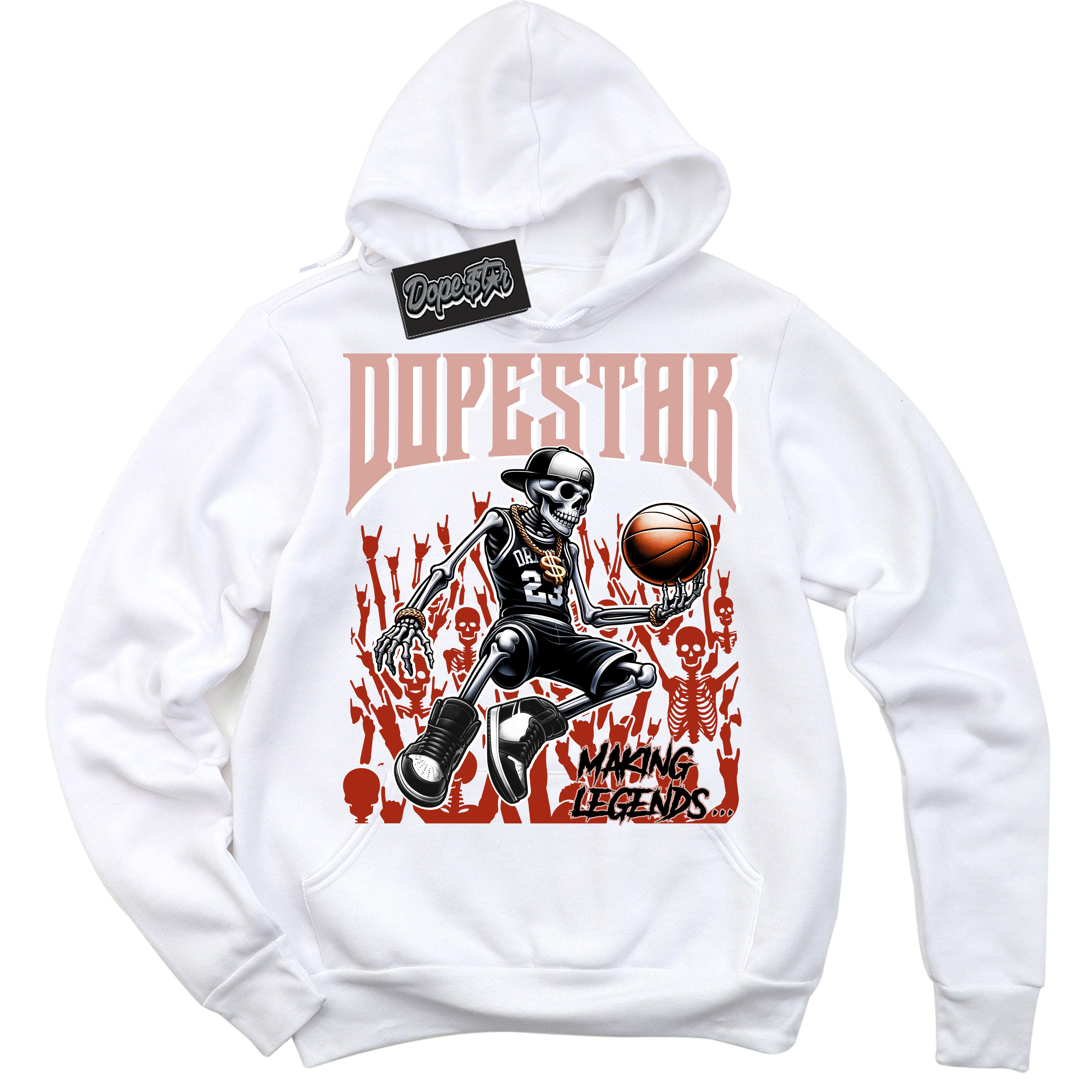 Cool White Hoodie with “ Making Legends ” design that Perfectly Matches Red Stardust Sneakers.