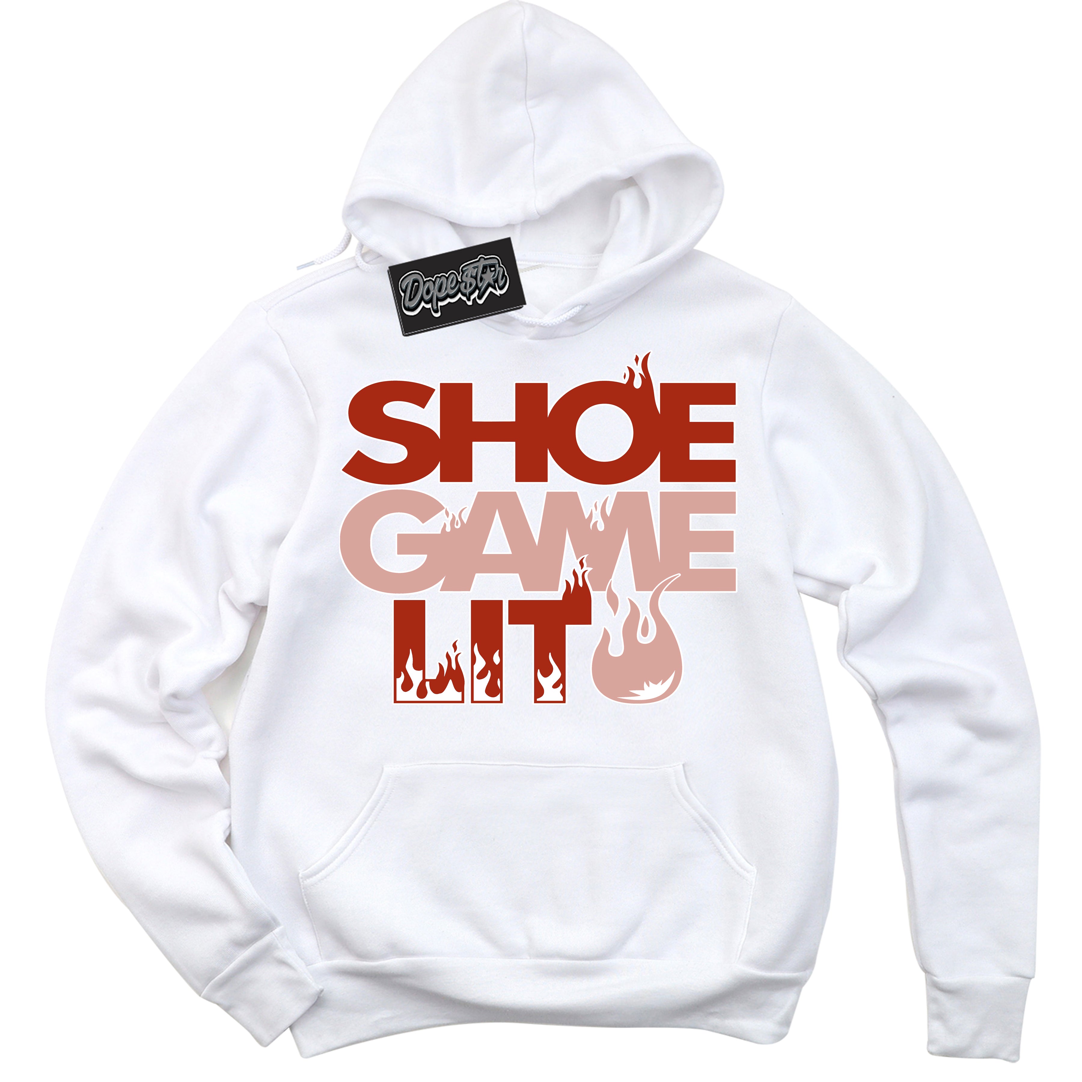 Cool White Hoodie with “ Shoe Game Lit ” design that Perfectly Matches Red Stardust Dunk.