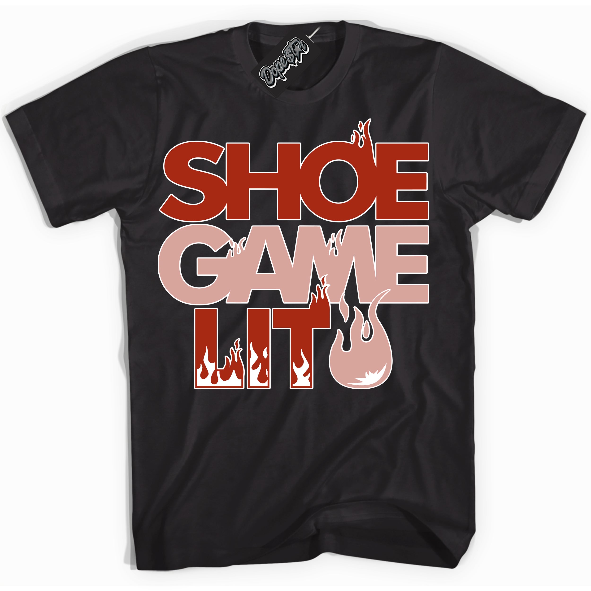 Cool Black Shirt with “ Shoe Game Lit ” design that perfectly matches Red Stardust Dunk.