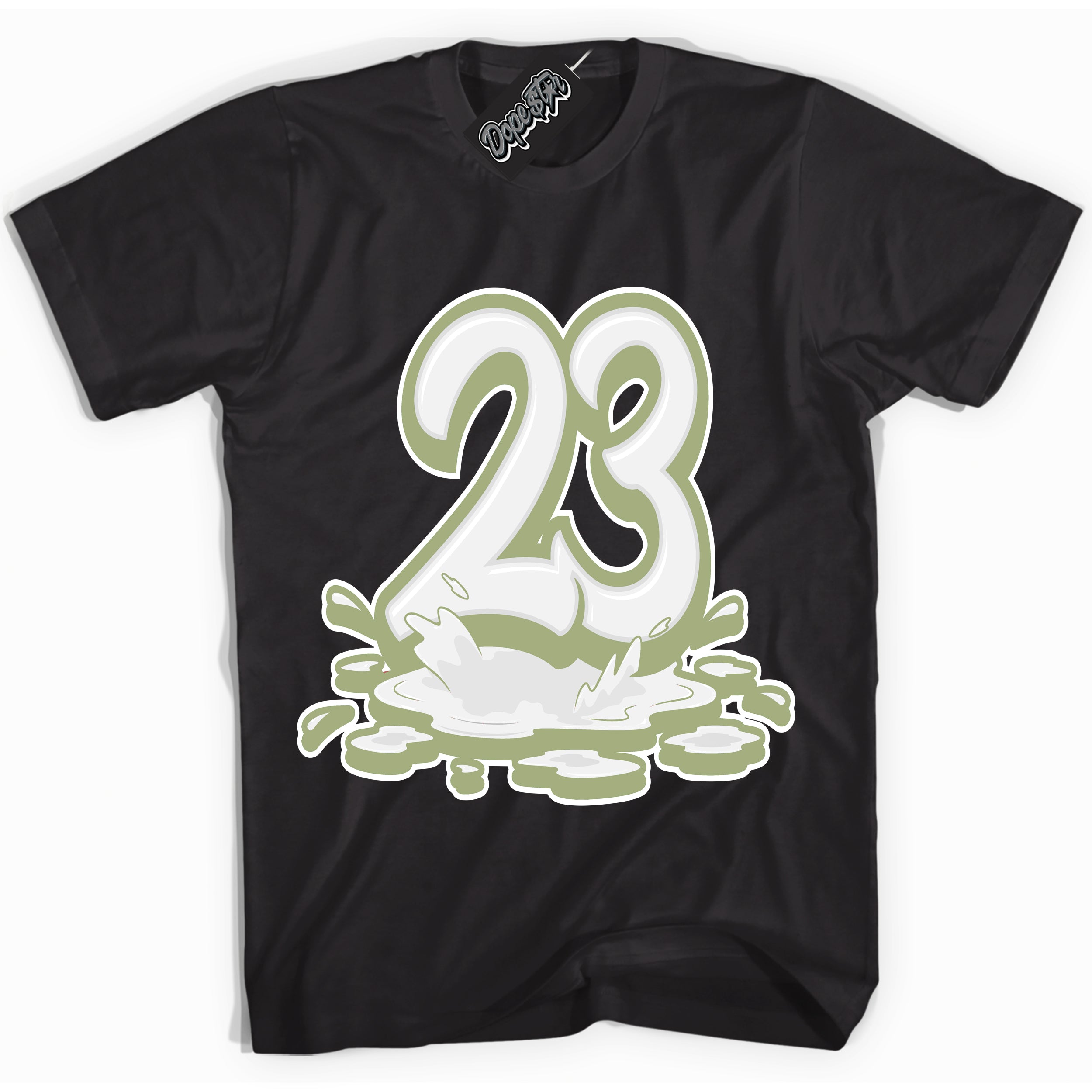 Cool Black Shirt with “ 23 Melting ” design that perfectly matches Safari Oil Green Dunk.