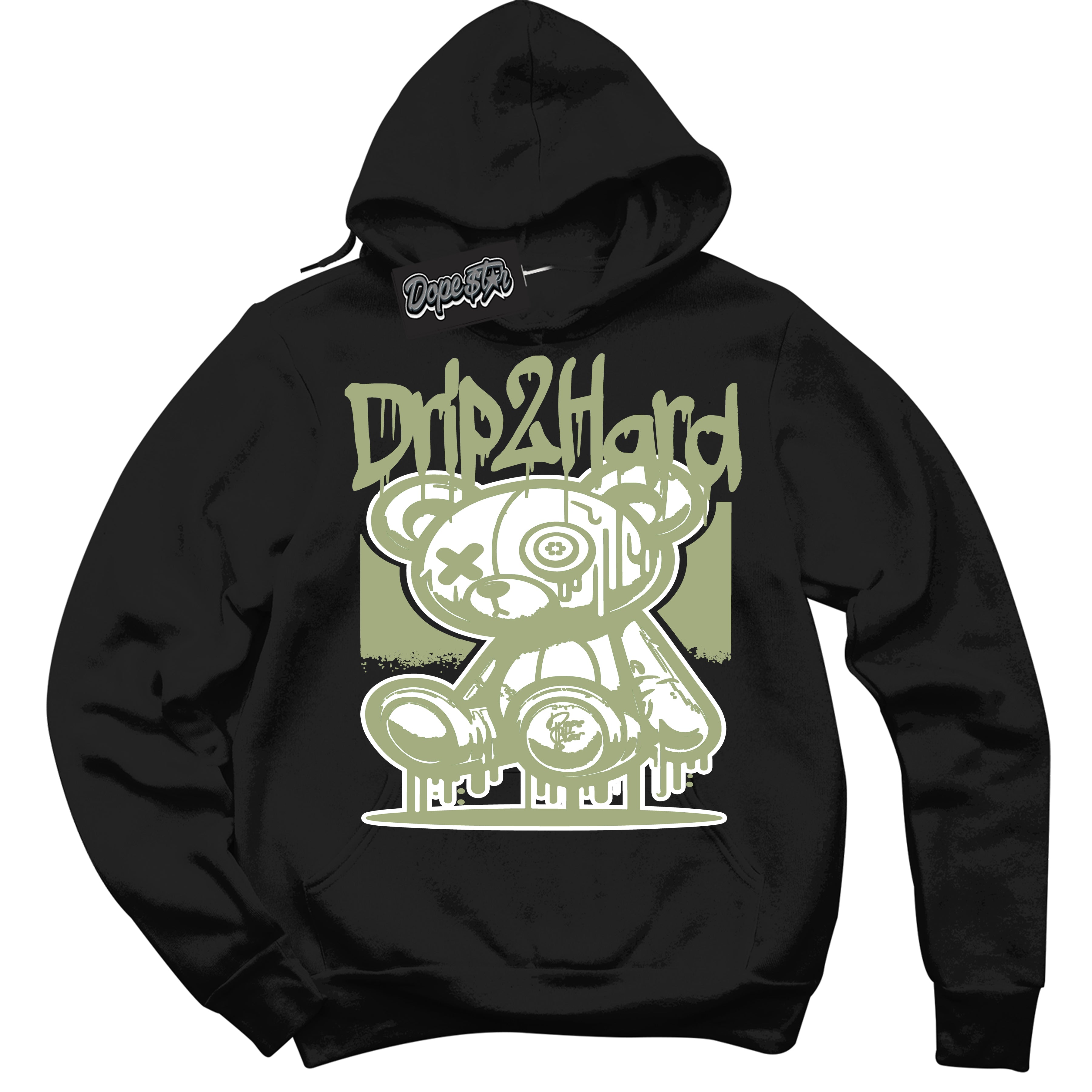 Cool Black Hoodie with “ Drip 2 Hard ” design that Perfectly Matches Safari Oil Green Dunk.