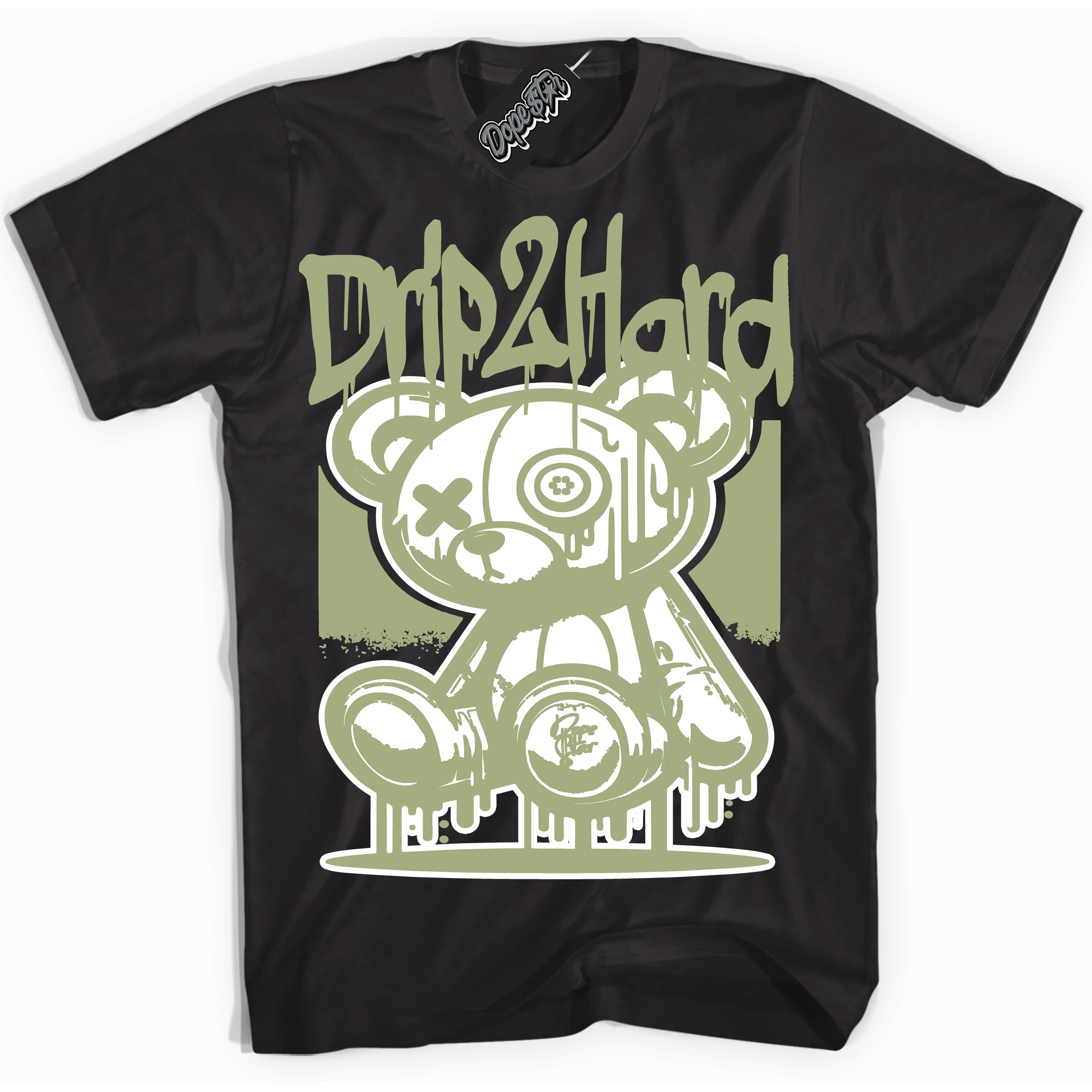 Cool Black Shirt with “ Drip 2 Hard ” design that perfectly matches Safari Oil Green Dunk.