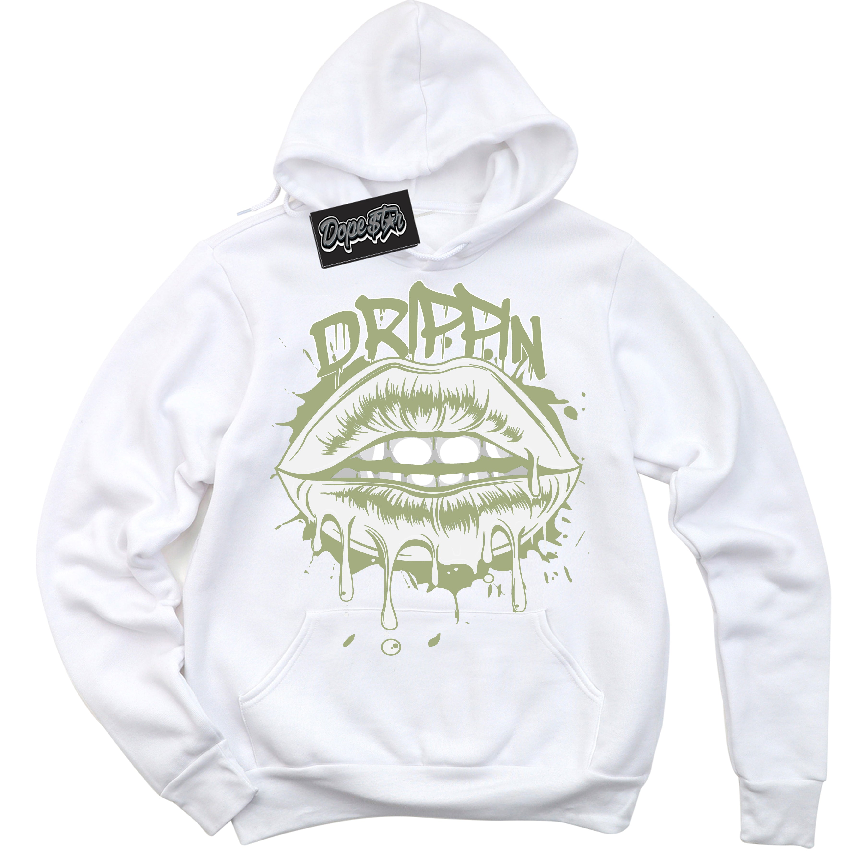 Cool White Hoodie with “ Drippin ” design that Perfectly Matches Safari Oil Green Dunk.