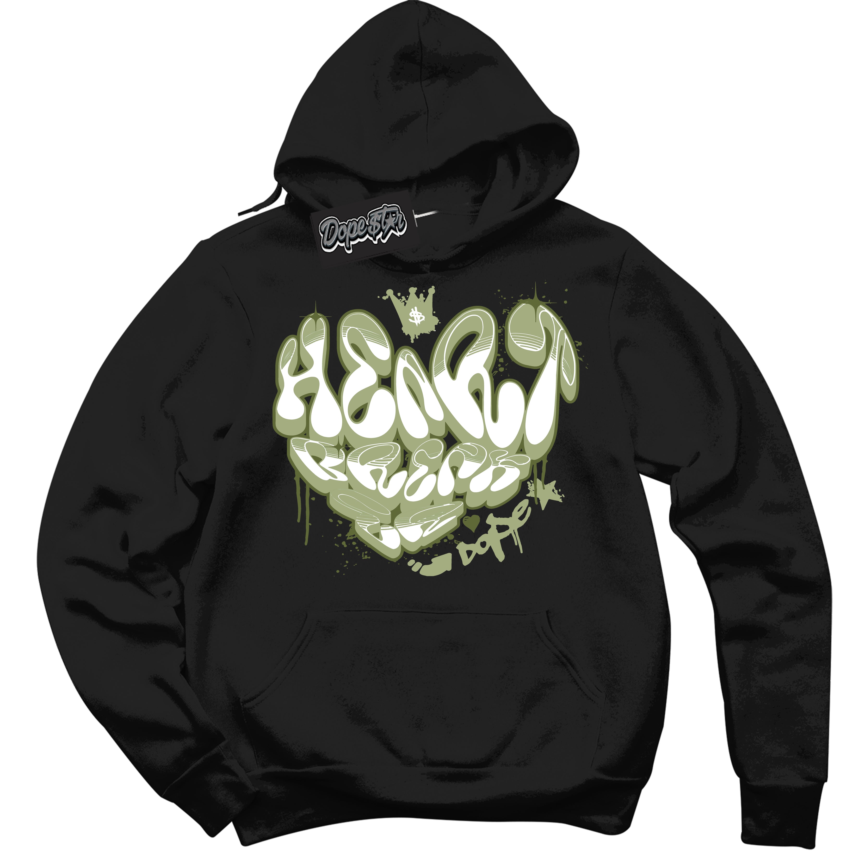 Cool Black Hoodie with “ Heartbreaker Graffiti ” design that Perfectly Matches Safari Oil Green Dunk.