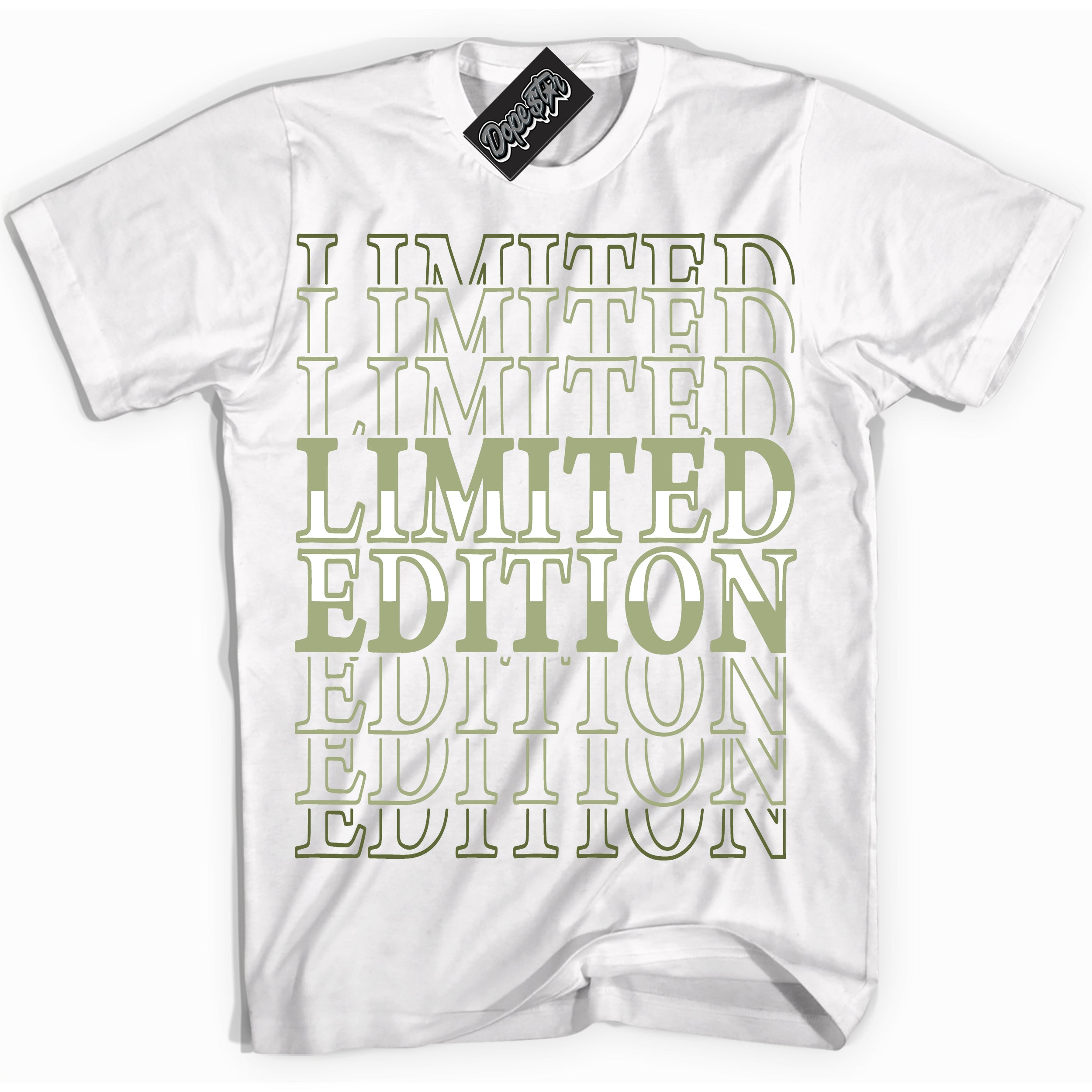 Cool White Shirt with “ Limited Edition ” design that perfectly matches Safari Oil Green Dunk.