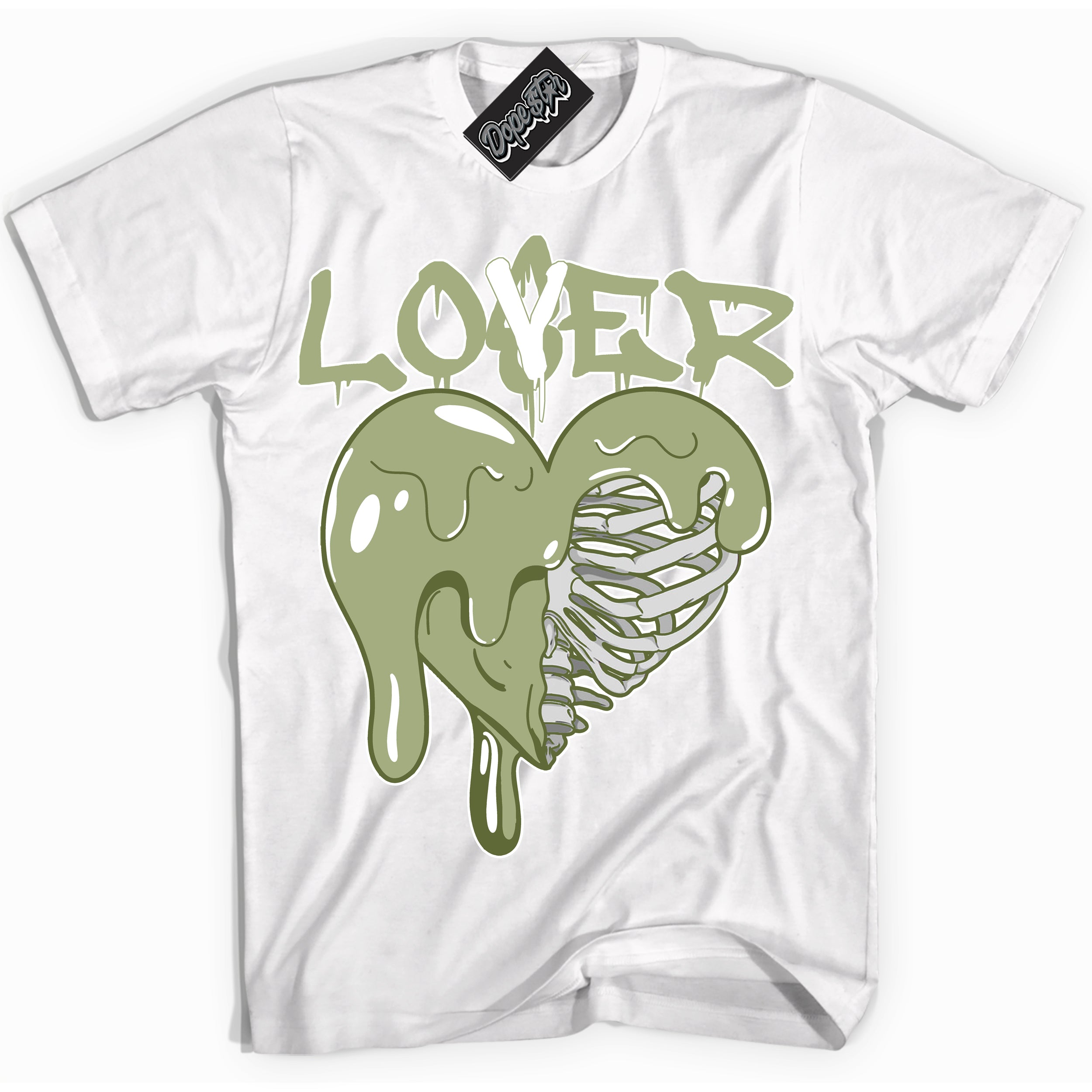 Cool White Shirt with “ Lover Loser ” design that perfectly matches Safari Oil Green Dunk.