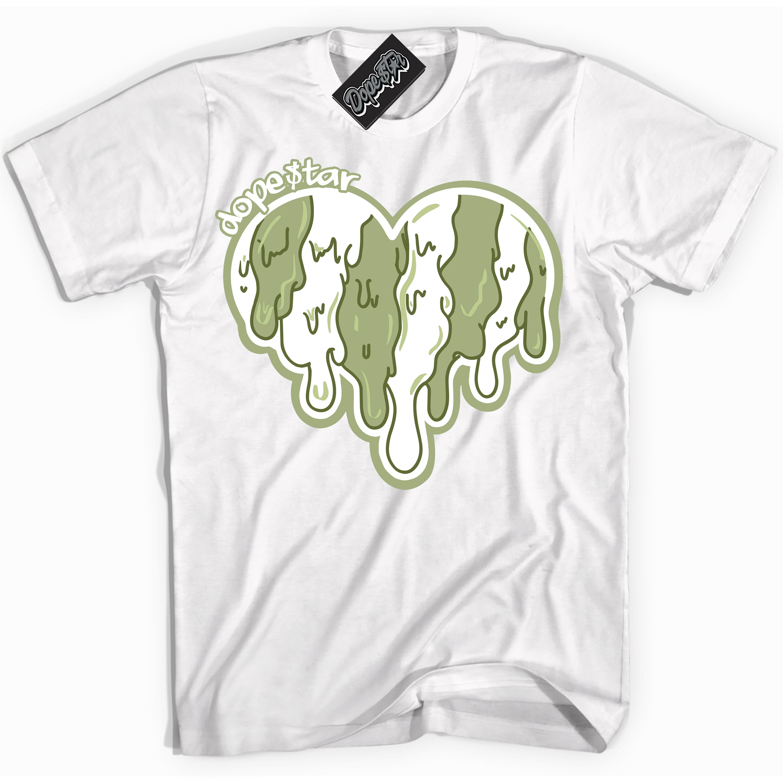 Cool White Shirt with “ Melting Heart ” design that perfectly matches Safari Oil Green Dunk.