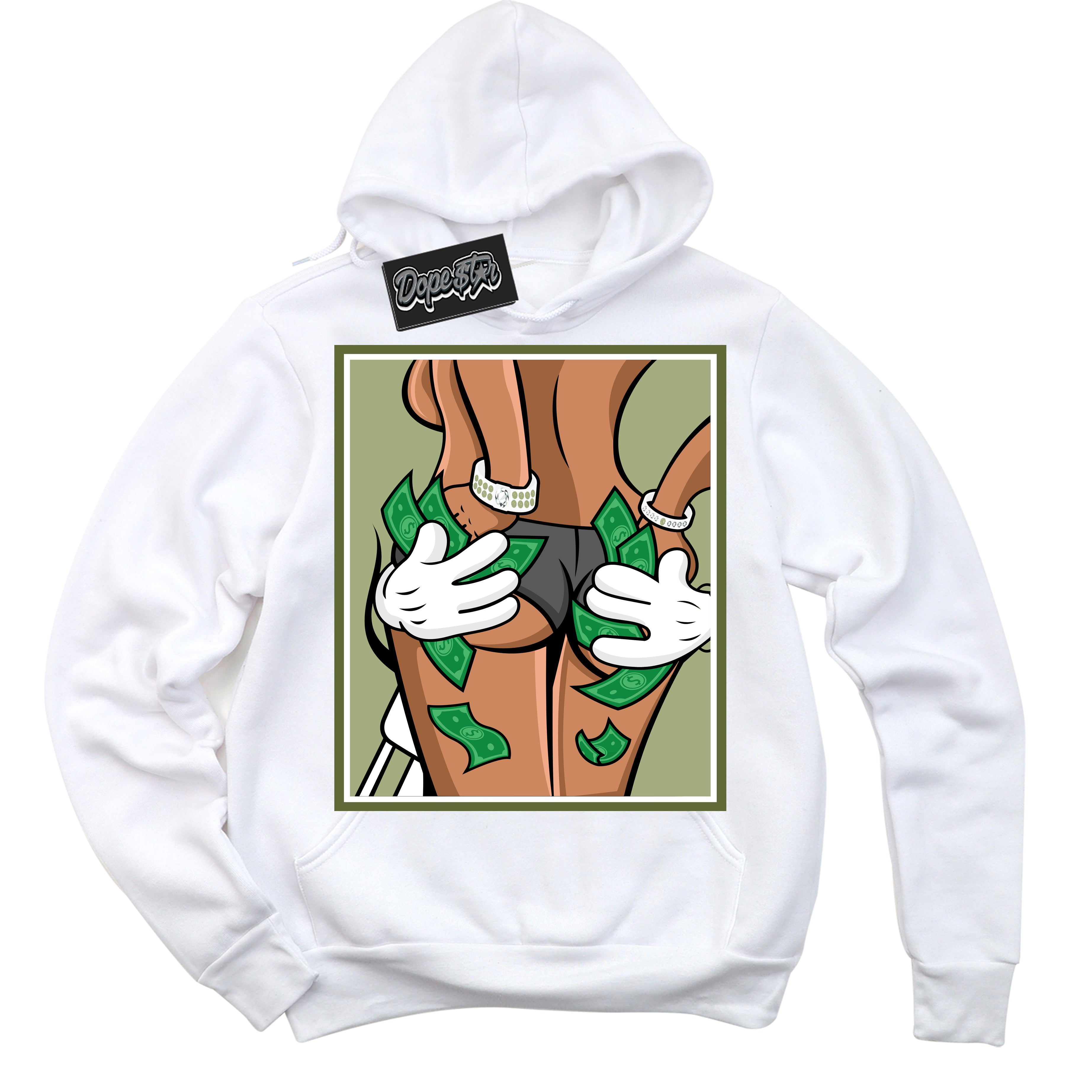 Cool White Hoodie with “ Money Hands ” design that Perfectly Matches Safari Oil Green Dunk.