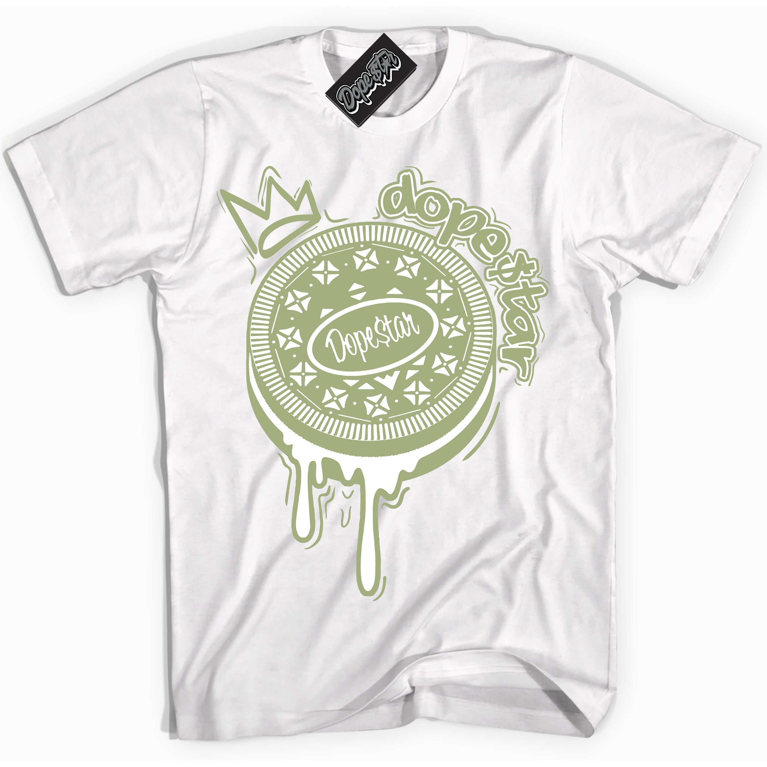 Cool White Shirt with “ Oreo DS ” design that perfectly matches Safari Oil Green Dunk.