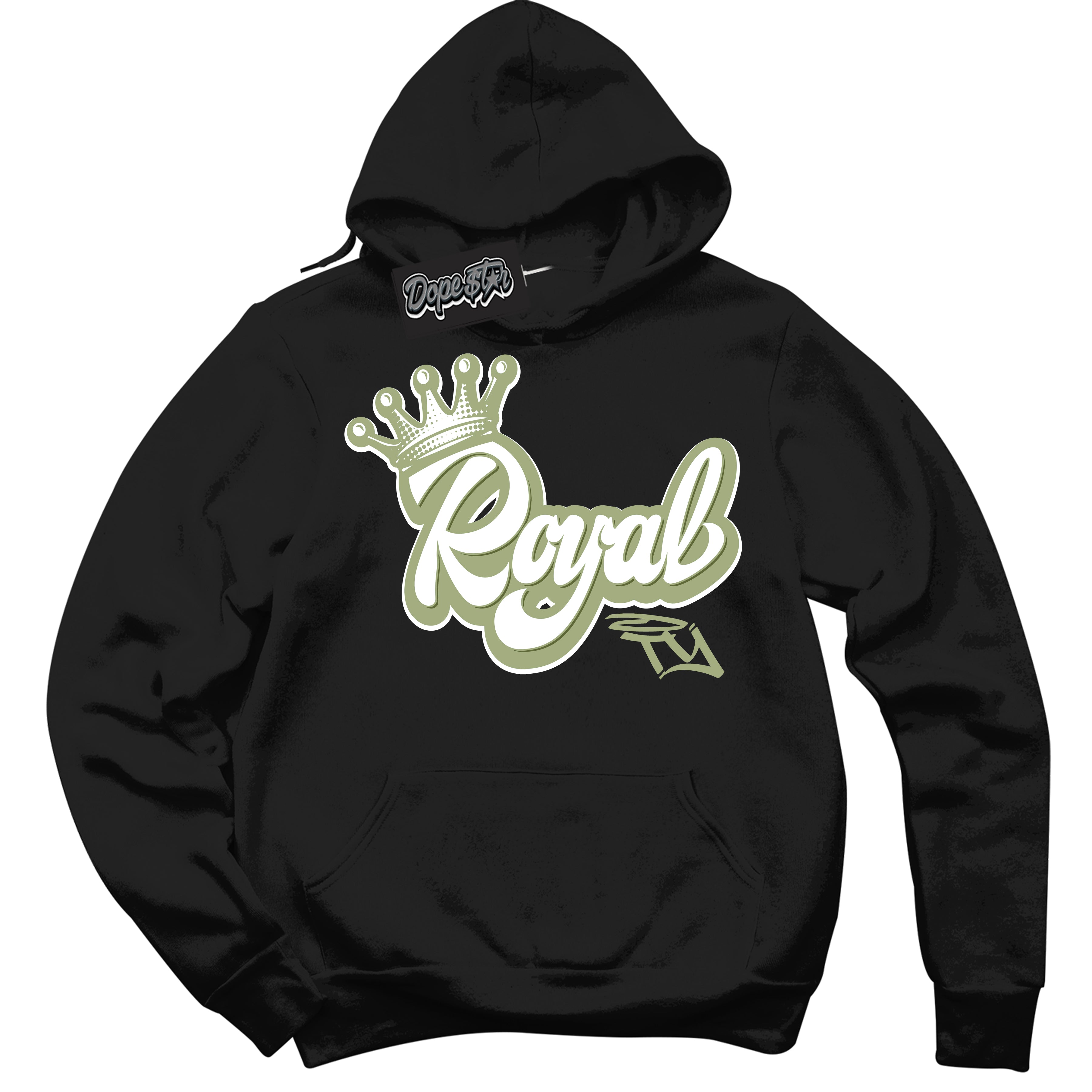 Cool Black Hoodie with “ Royalty ” design that Perfectly Matches Safari Oil Green Dunk.