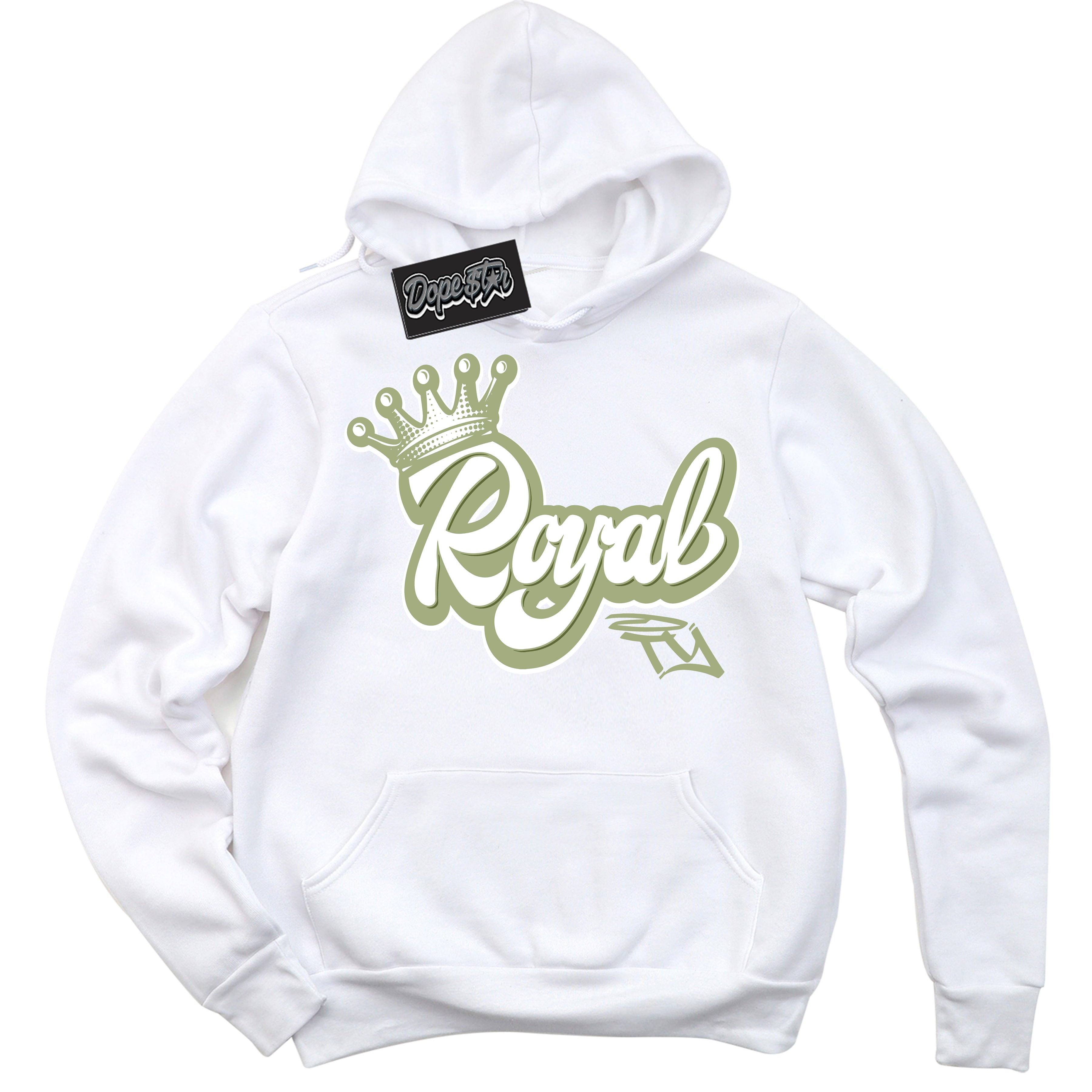 Cool White Hoodie with “ Royalty ” design that Perfectly Matches Safari Oil Green Dunk.