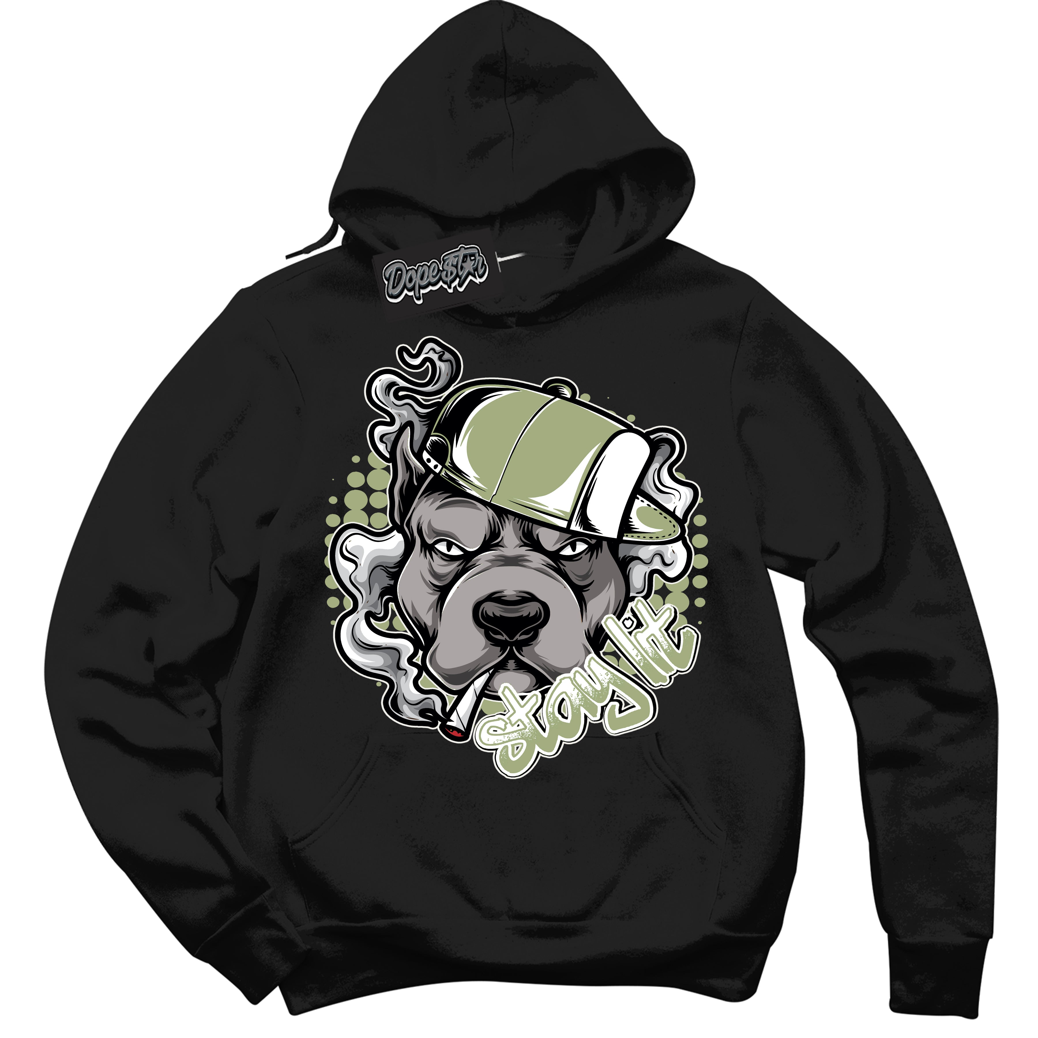 Cool Black Hoodie with “ Stay Lit ” design that Perfectly Matches Safari Oil Green Dunk.