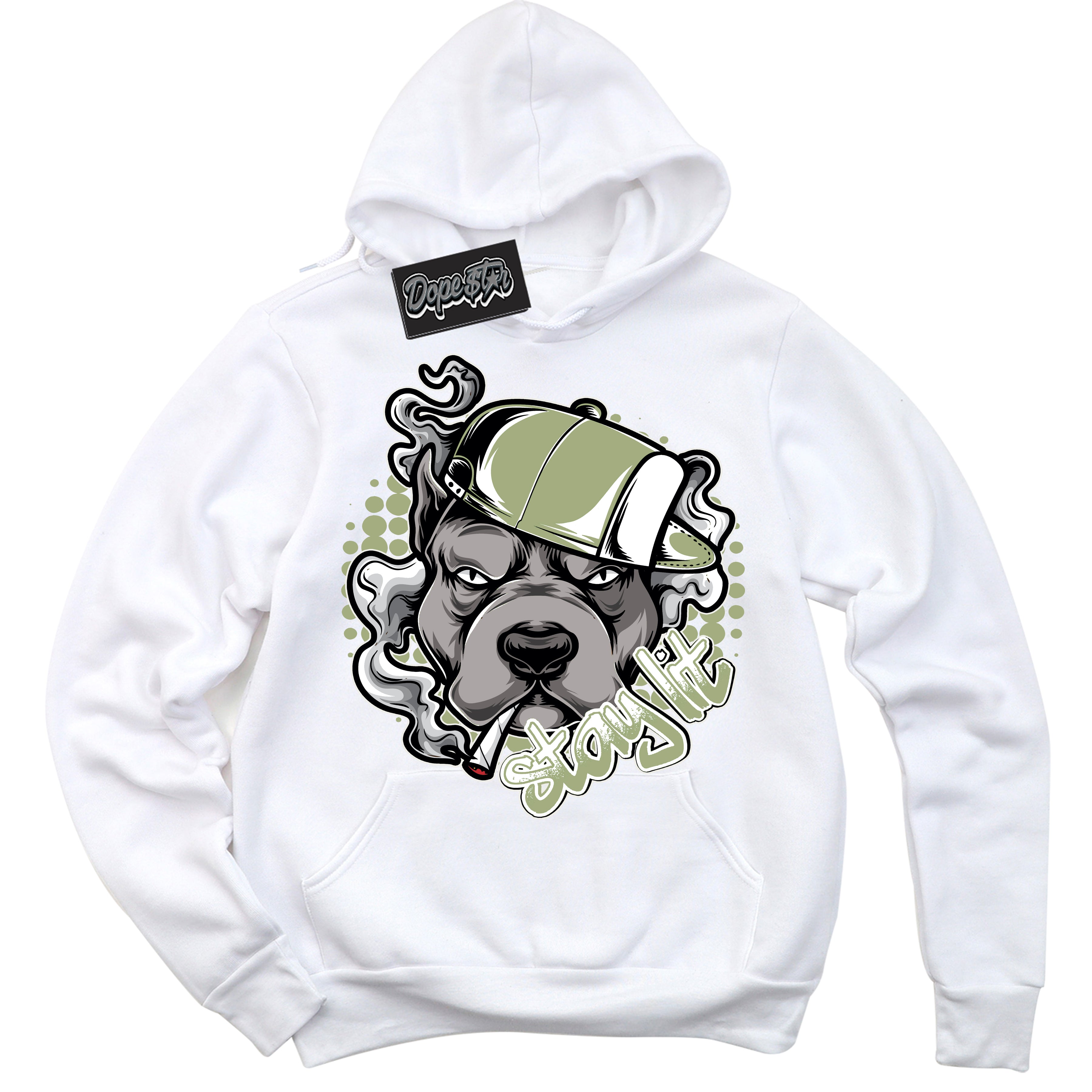 Cool White Hoodie with “ Stay Lit ” design that Perfectly Matches Safari Oil Green Dunk.