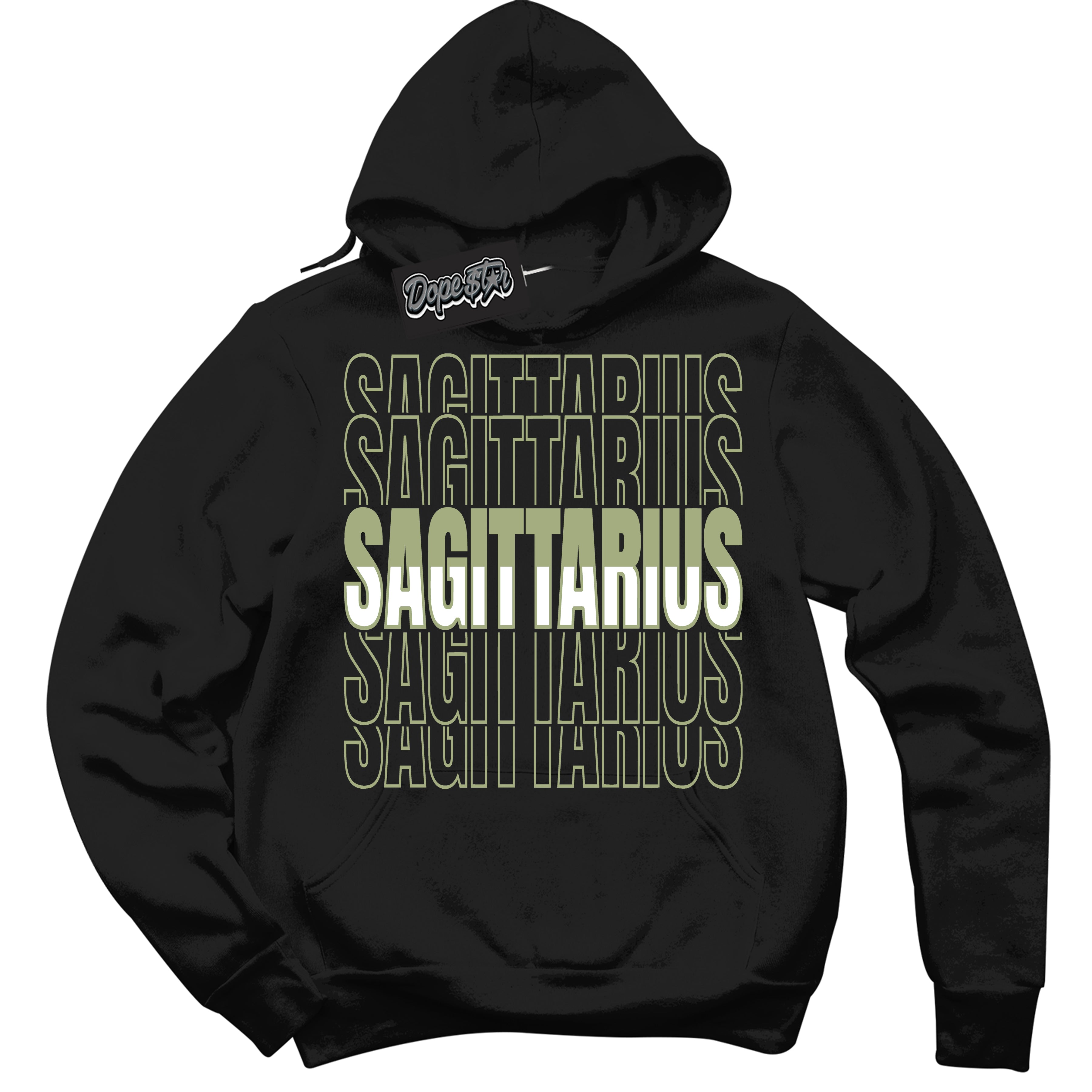 Cool Black Hoodie with “ Sagittarius ” design that Perfectly Matches Safari Oil Green Dunk.
