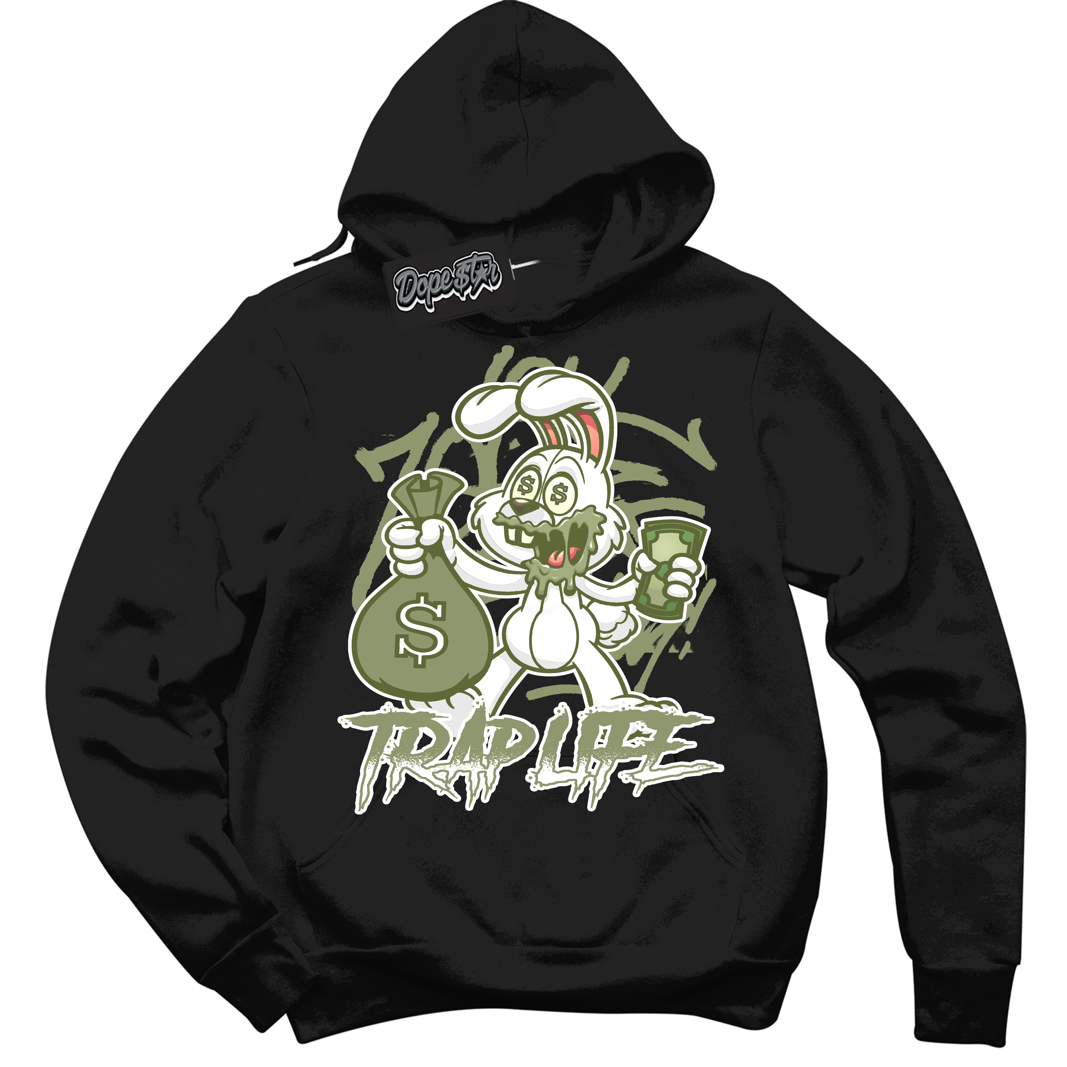 Cool Black Hoodie with “ Trap Rabbit ” design that Perfectly Matches Safari Oil Green Dunk.