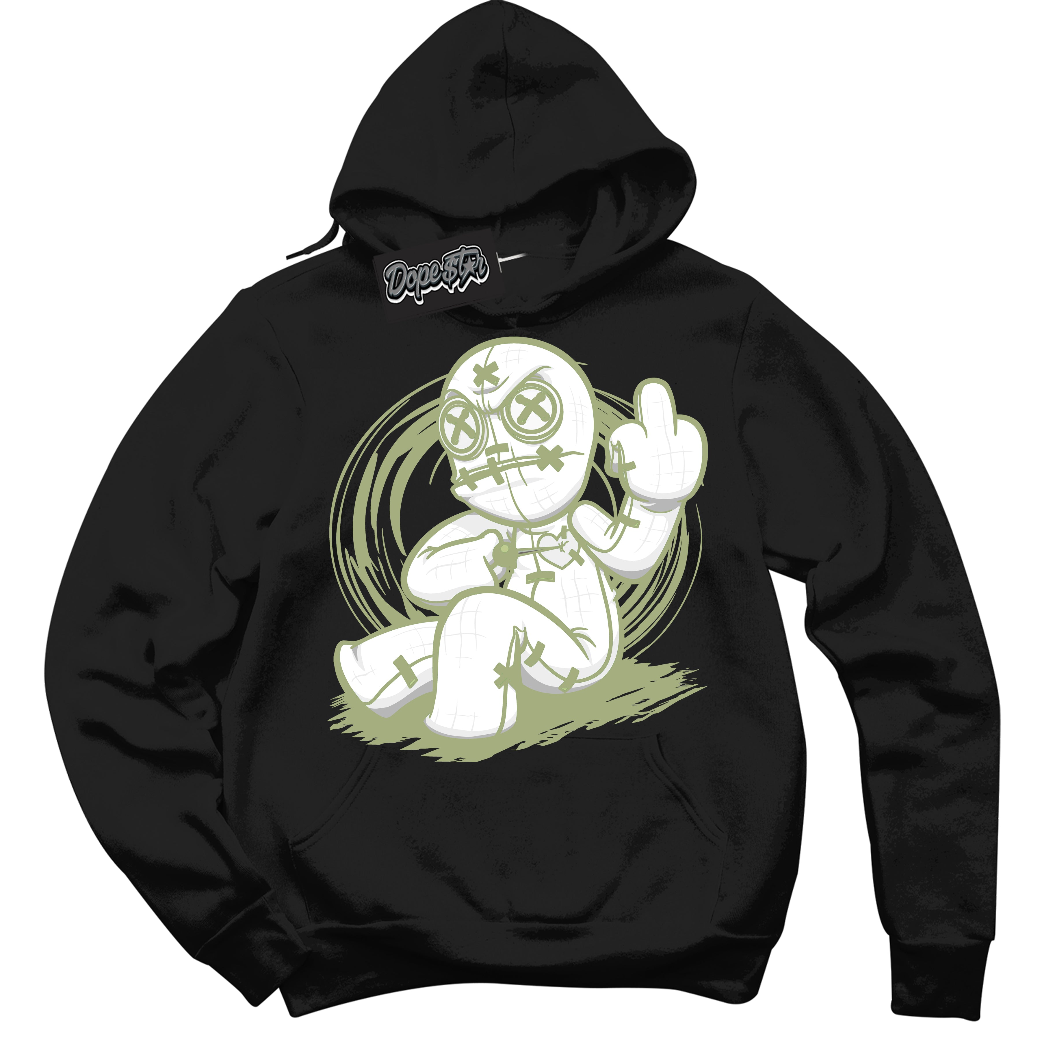 Cool Black Hoodie with “ Voodoo Doll ” design that Perfectly Matches Safari Oil Green Dunk.