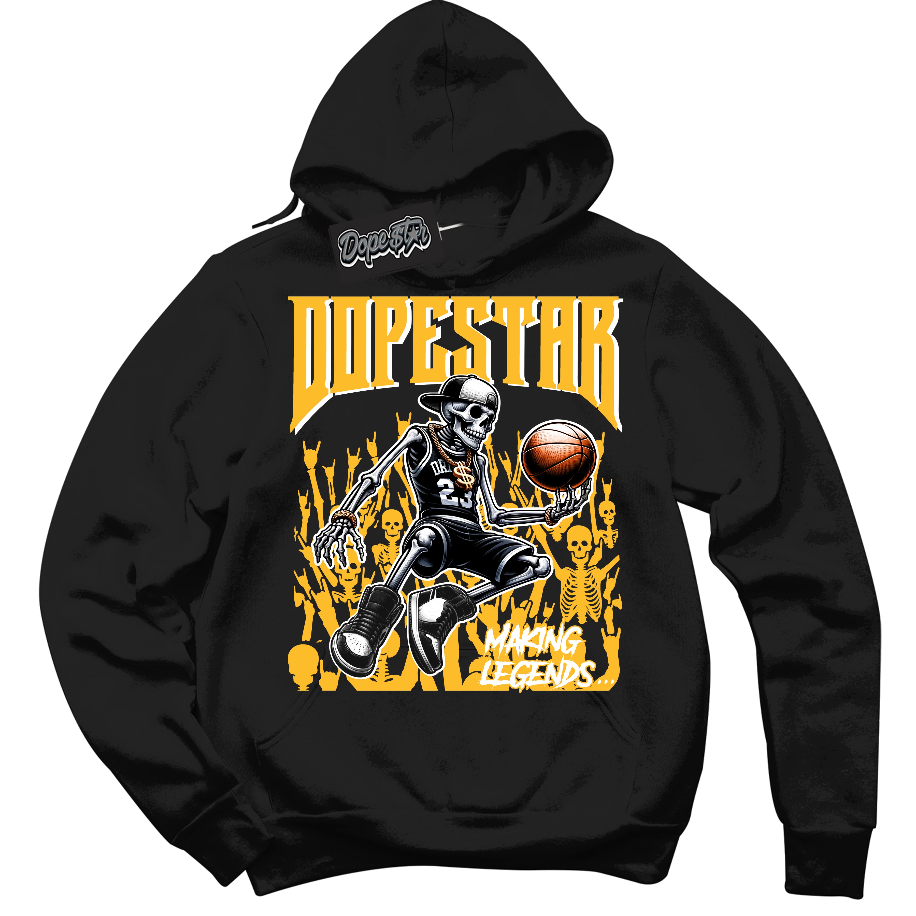 Cool Black Hoodie with “ Making Legends ” design that Perfectly Matches University Gold Sneakers.