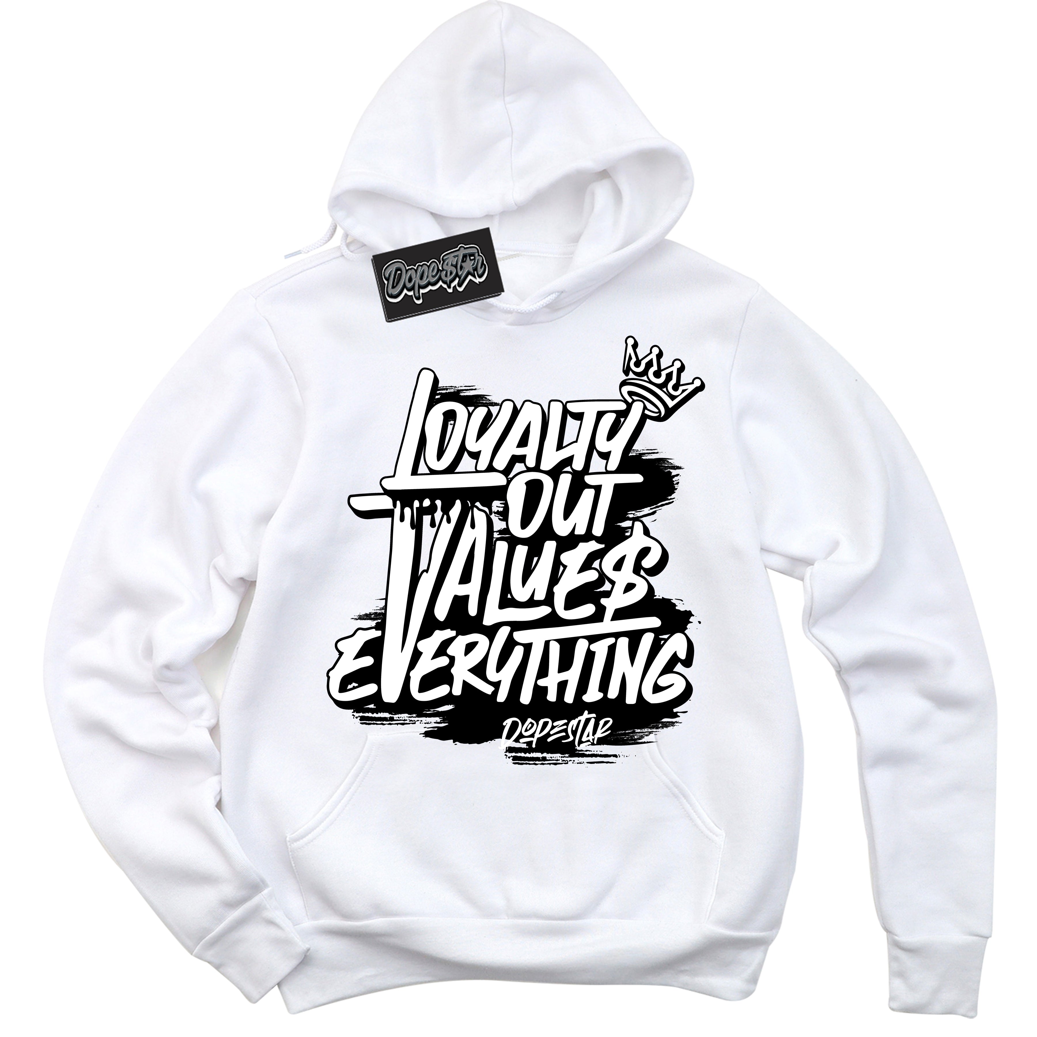 Cool White Hoodie with “ Loyalty Out Values Everything ” design that Perfectly Matches Panda Sneakers.