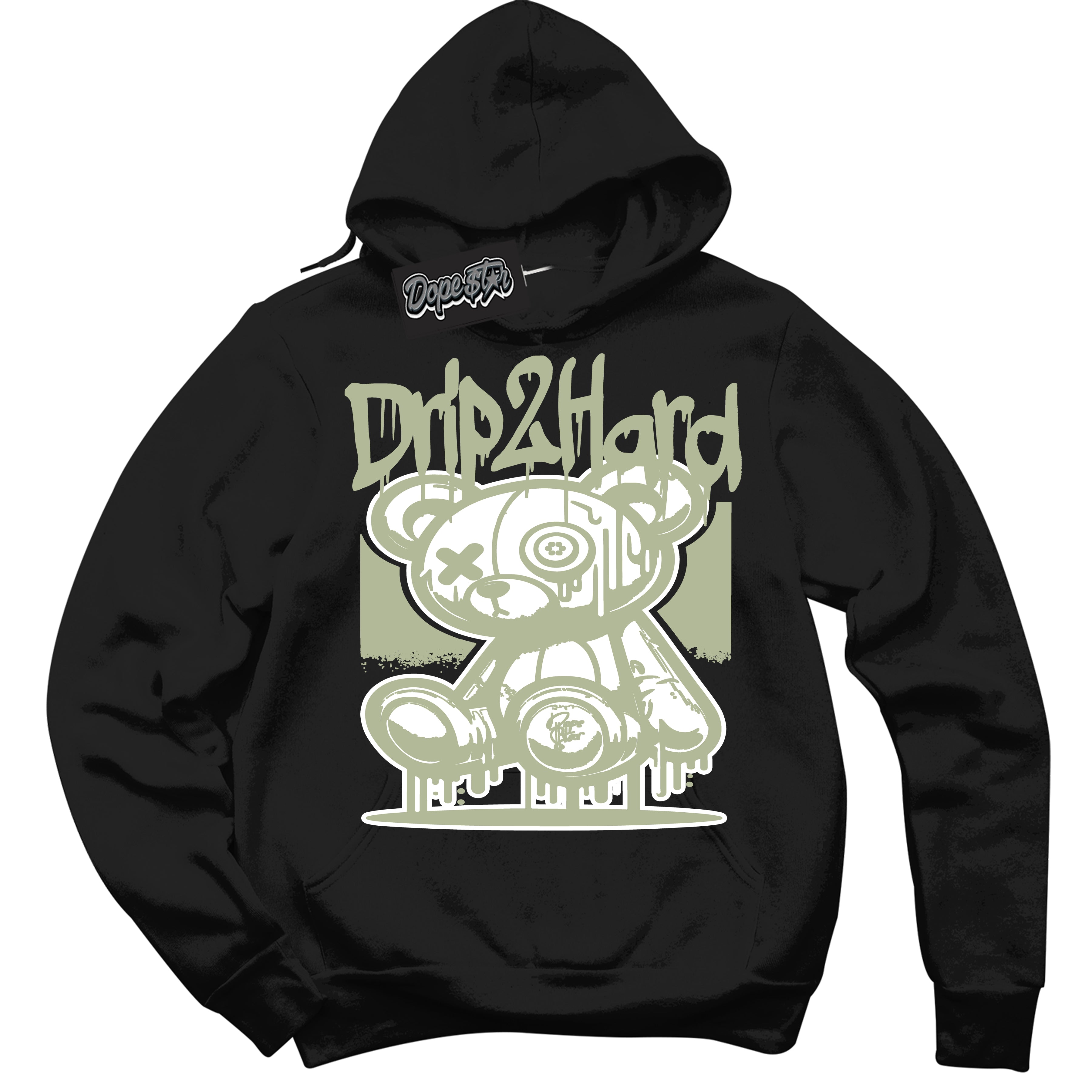 Cool Black Hoodie with “ Drip 2 Hard ” design that Perfectly Matches Next Nature Olive Aura Dunks.
