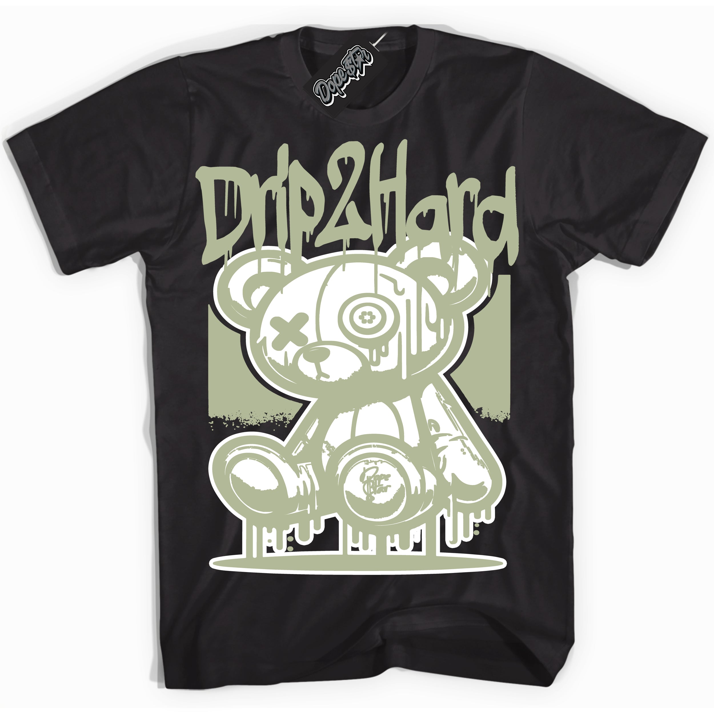 Cool Black Shirt with “ Drip 2 Hard ” design that perfectly matches Next Nature Olive Aura Dunks.
