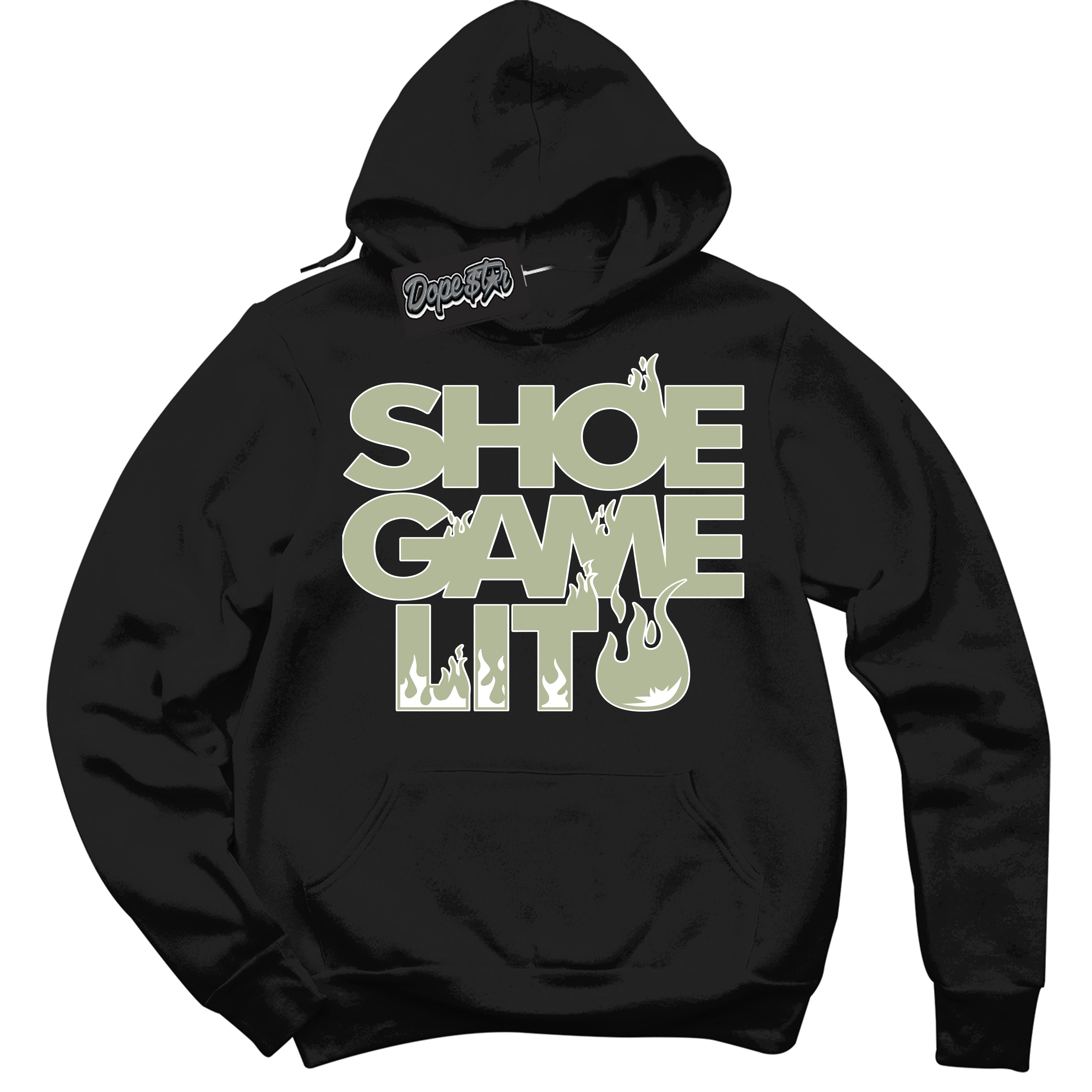 Cool Black Hoodie with “ Shoe Game Lit ” design that Perfectly Matches Next Nature Olive Aura Dunks.