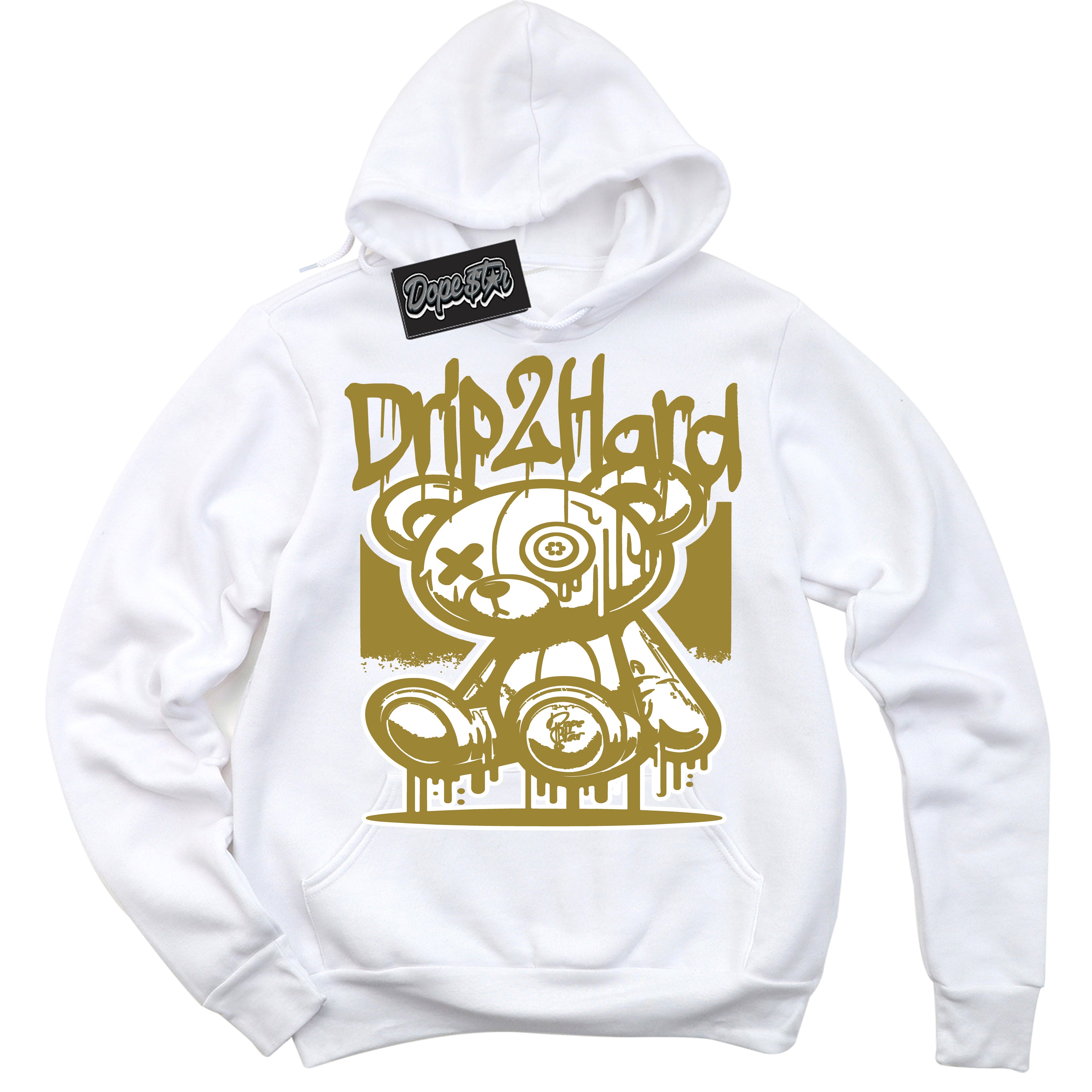 Cool White Hoodie with “ Drip 2 Hard ” design that Perfectly Matches Pacific Moss Dunks.