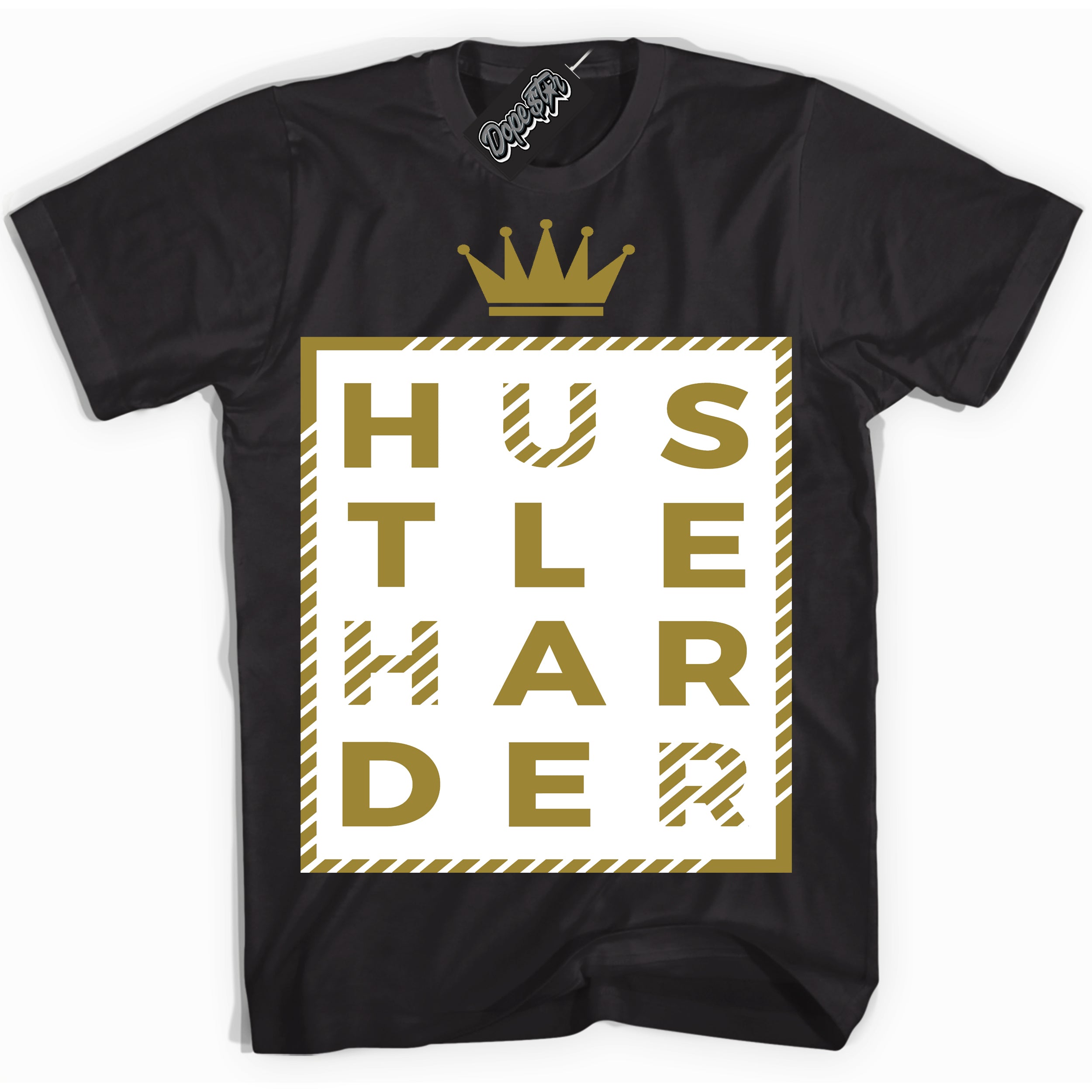 Cool Black Shirt with “ Hustle Harder ” design that perfectly matches Pacific Moss Dunks.