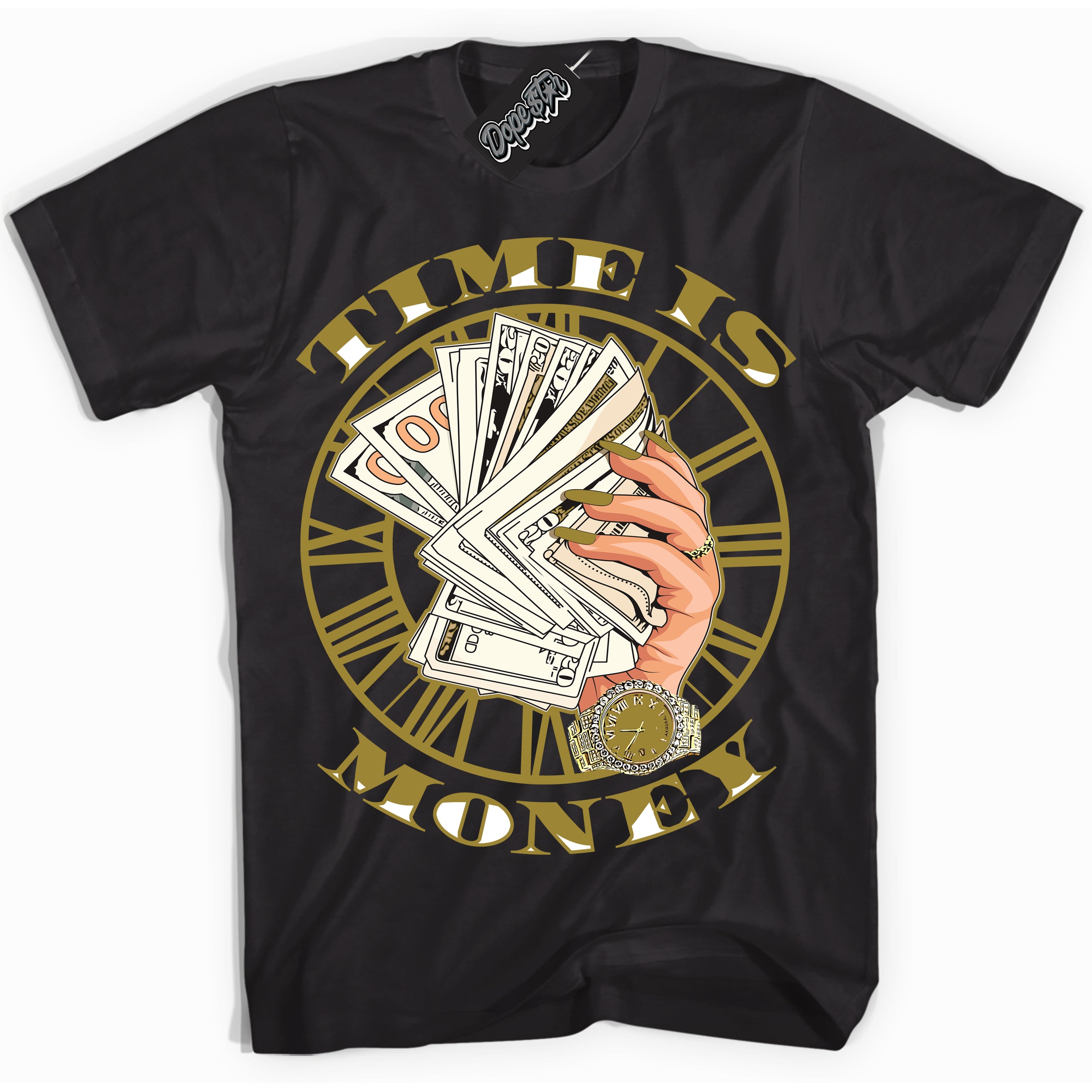 Cool Black Shirt with “ Time Is Money ” design that perfectly matches Pacific Moss Dunks.