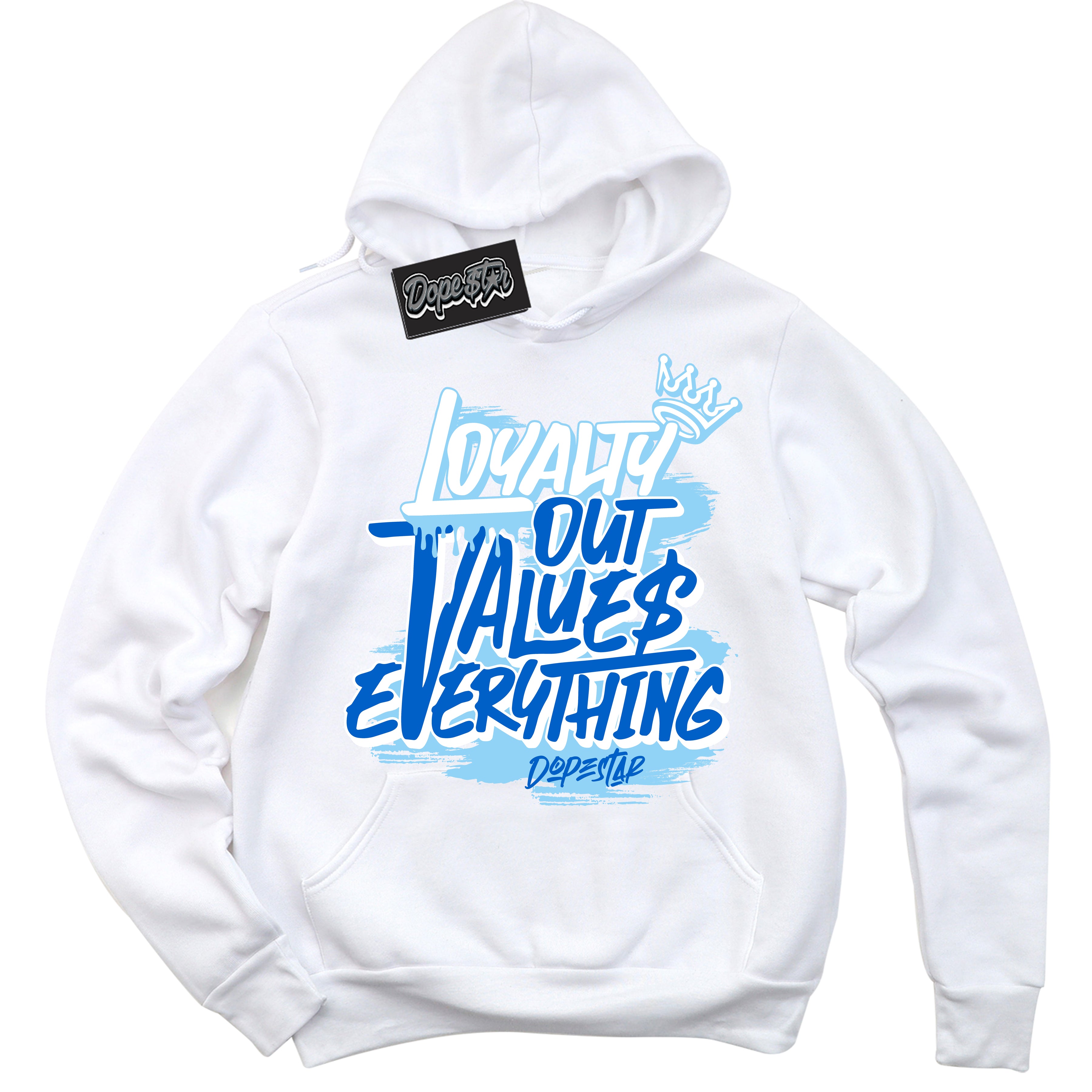 Cool White Hoodie with “ Loyalty Out Values Everything ” design that Perfectly Matches Argon Sneakers.