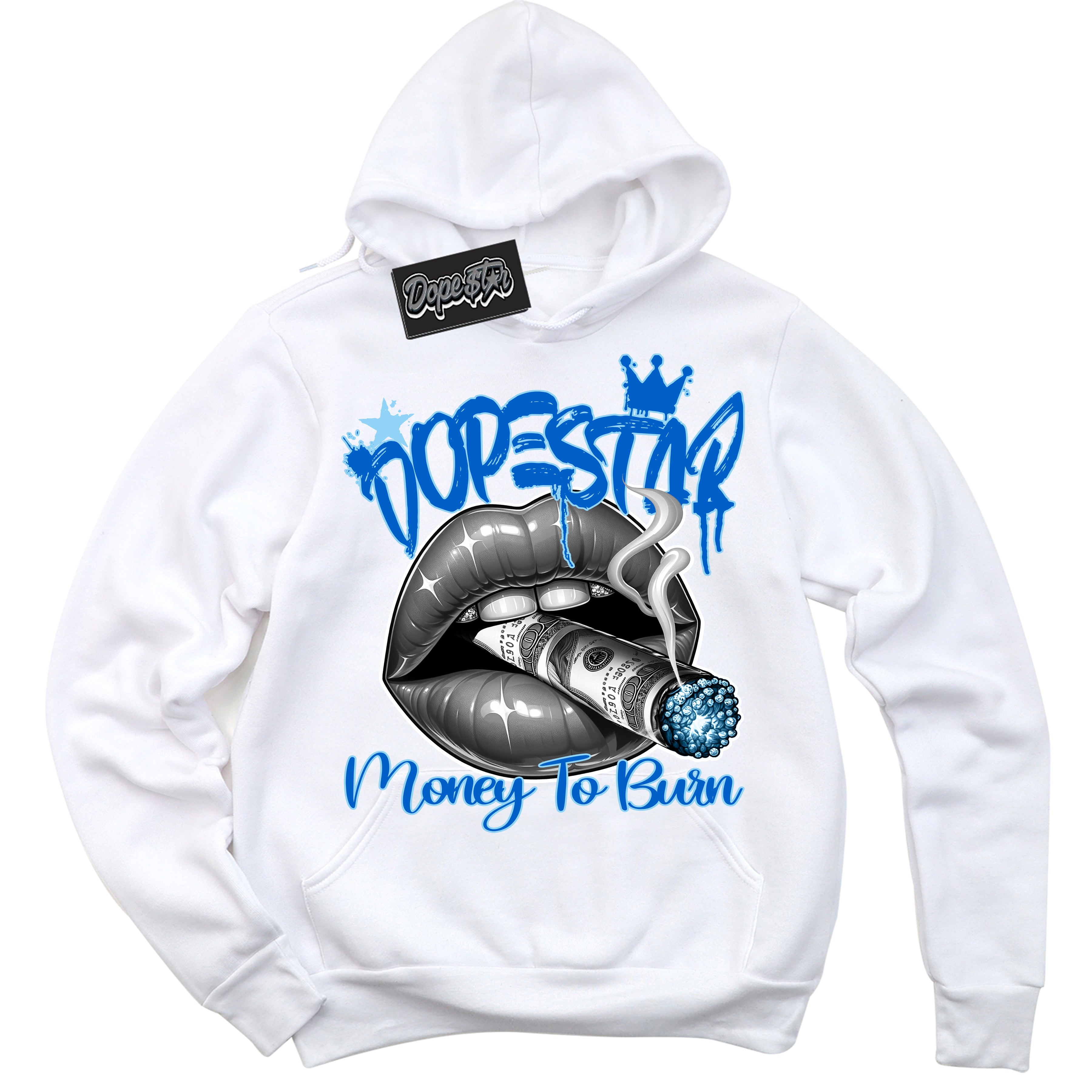 Cool White Hoodie with “ Money To Burn ” design that Perfectly Matches Argon Sneakers.