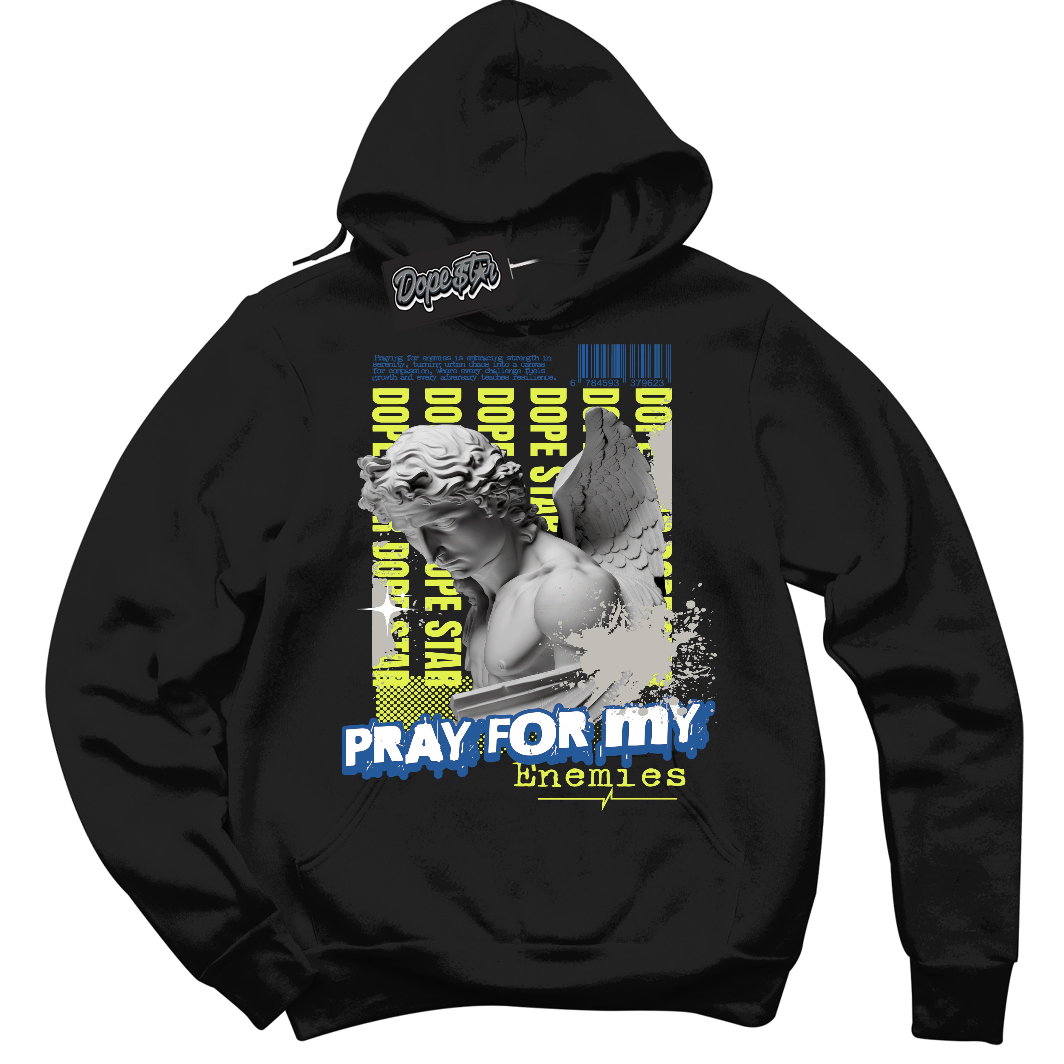 Cool Black Hoodie with “ Pray Enemies ” design that Perfectly Matches '86 Air Max Day 1s Sneakers.