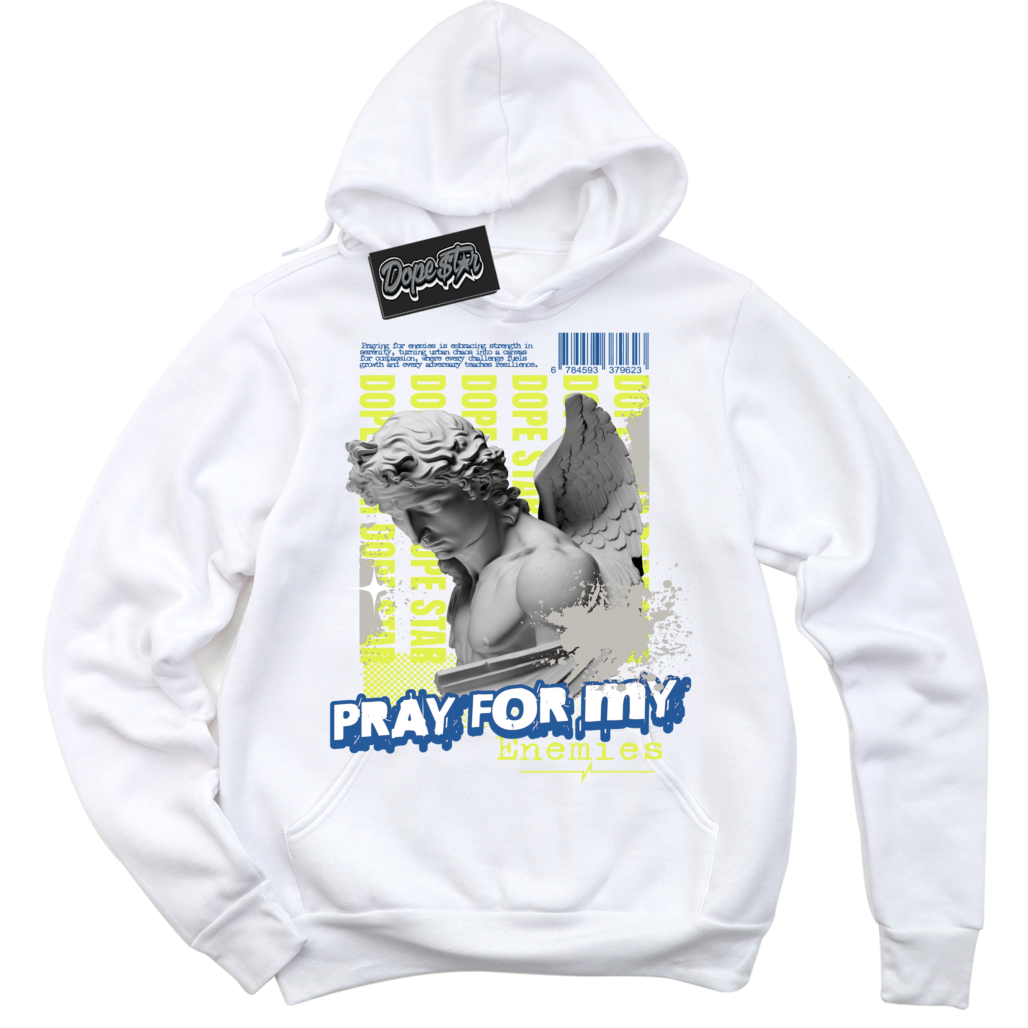 Cool White Hoodie with “ Pray Enemies ” design that Perfectly Matches '86 Air Max Day 1s Sneakers.