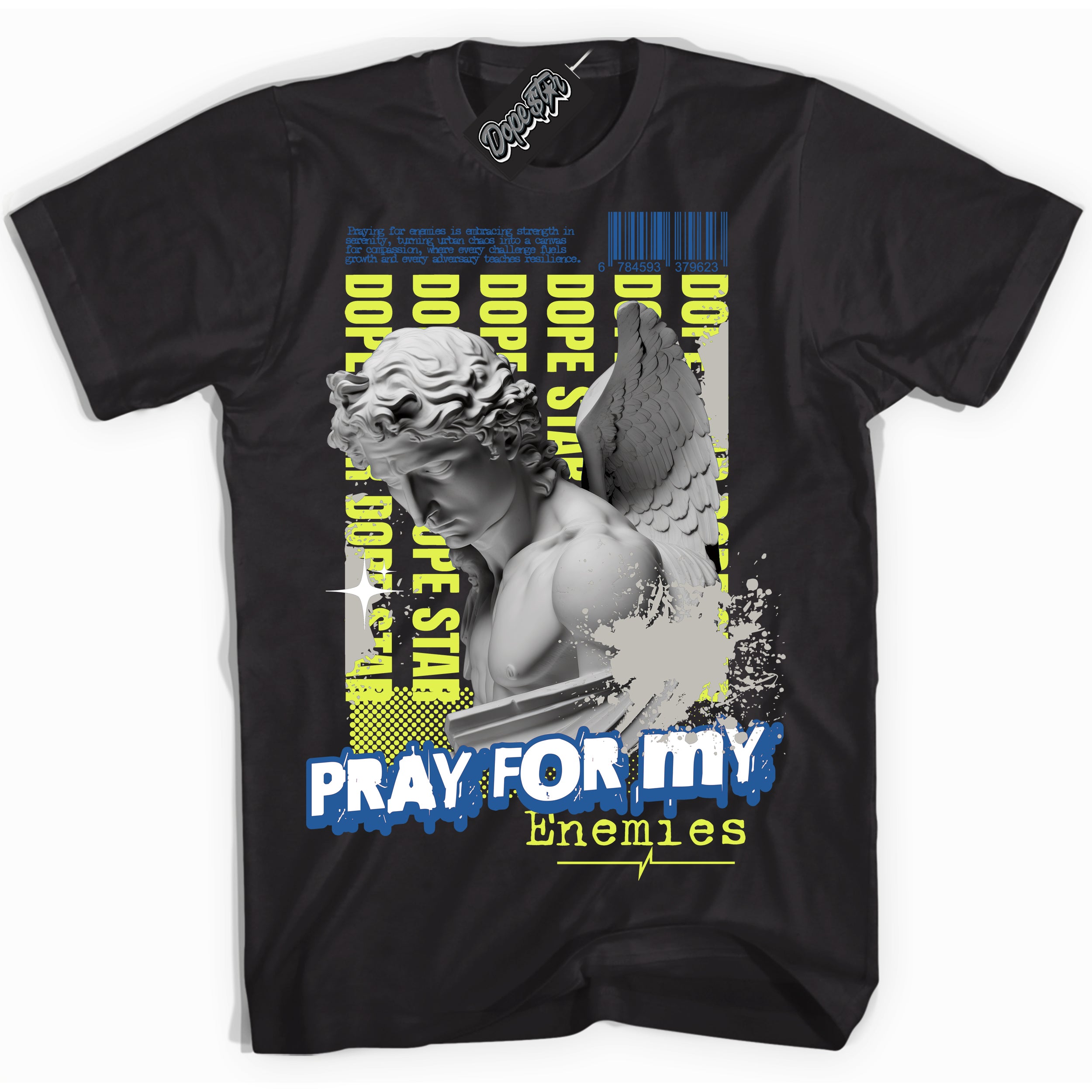 Cool Black Shirt with “ Pray Enemies” design that perfectly matches '86 Air Max Day 1s Sneakers.