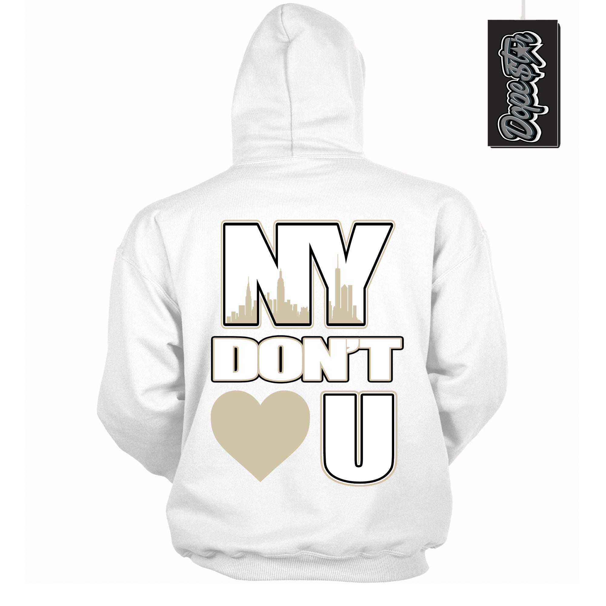 Cool White Hoodie with “ NY Don't Love You ” design that Perfectly Matches Gratitude 11s Sneakers.
