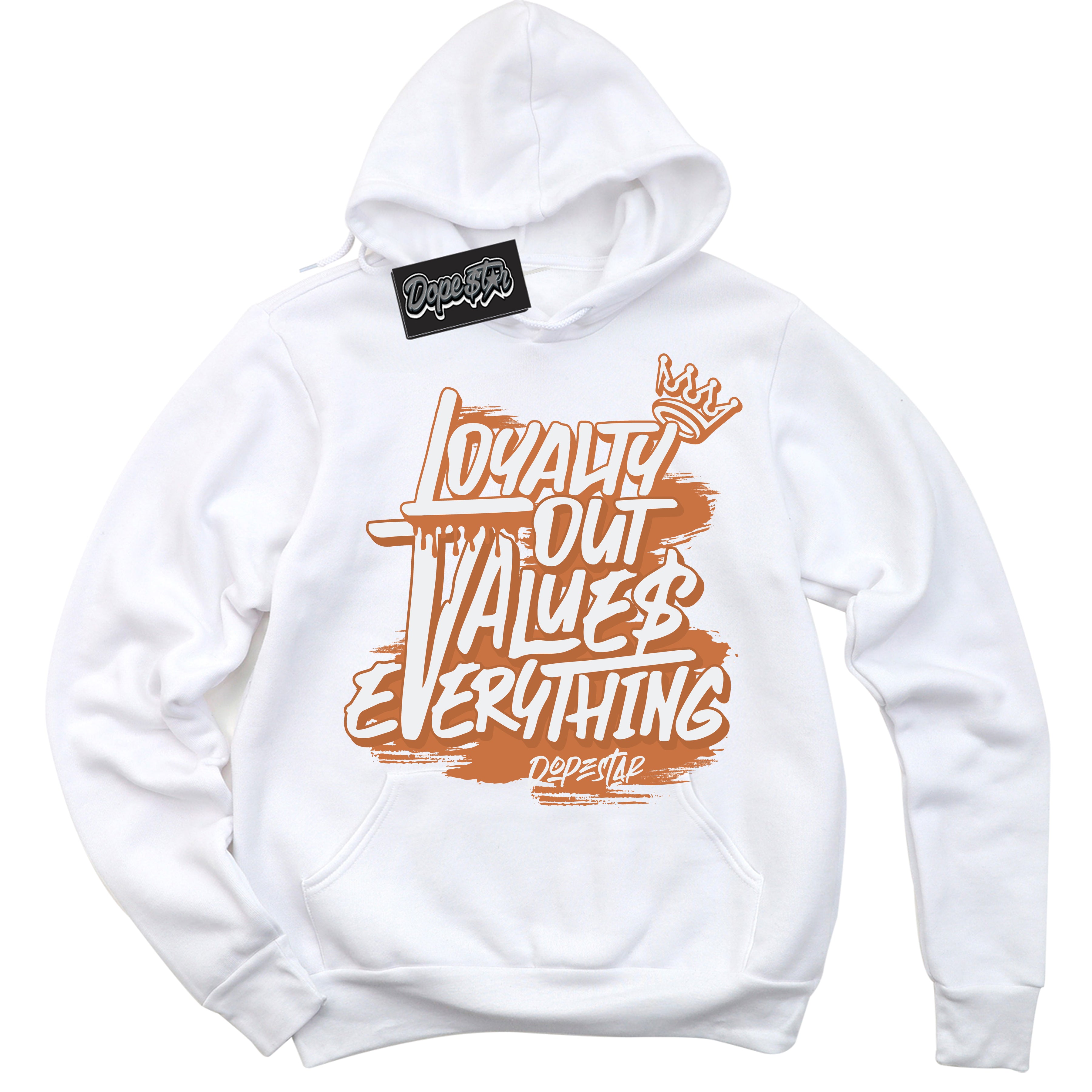 Cool White Hoodie with “ Loyalty Out Values Everything ” design that Perfectly Matches Monarch Sneakers.