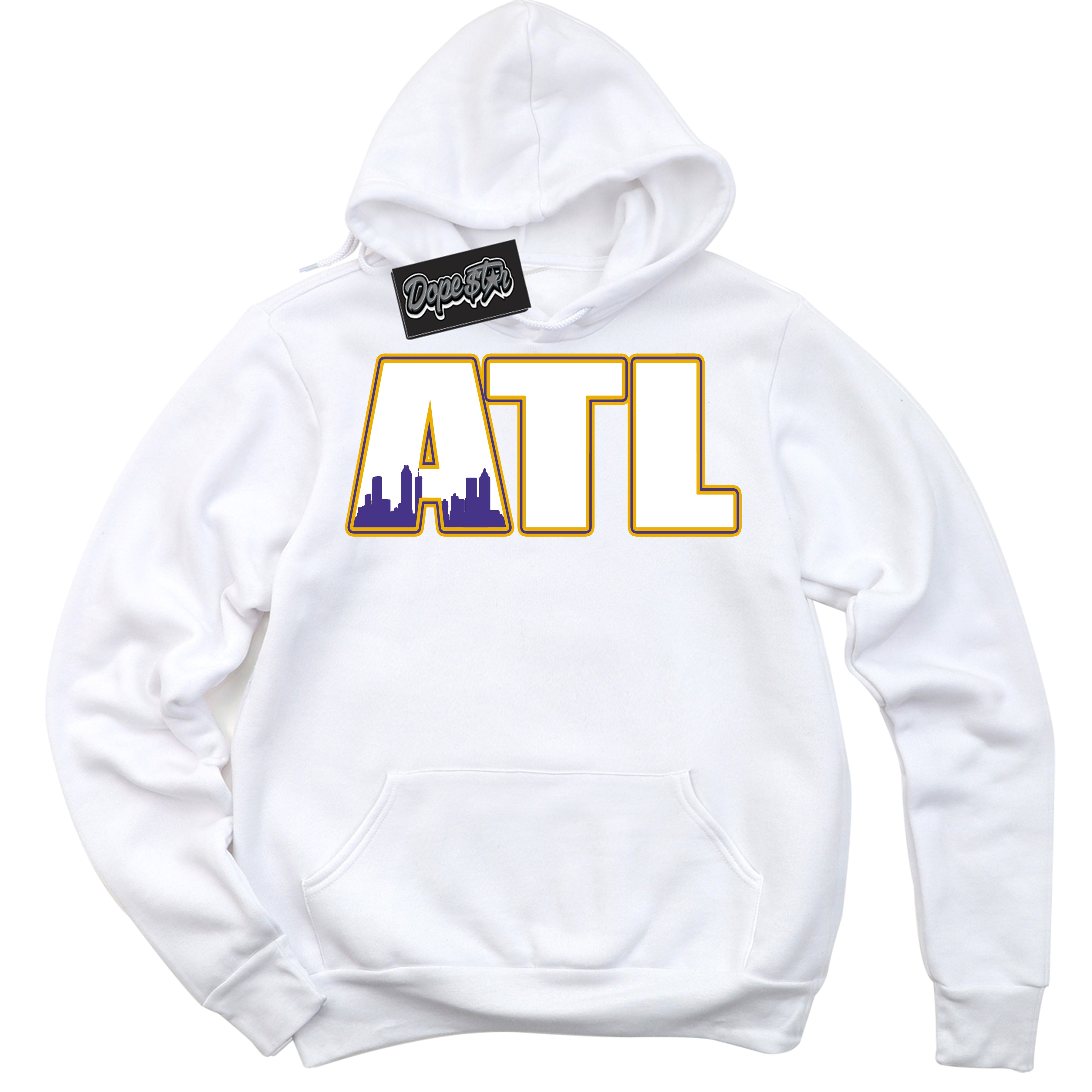 Cool White Hoodie with “Atlanta” design that Perfectly Matches Air Force 1 QS Kobe Lakers Home Sneakers.