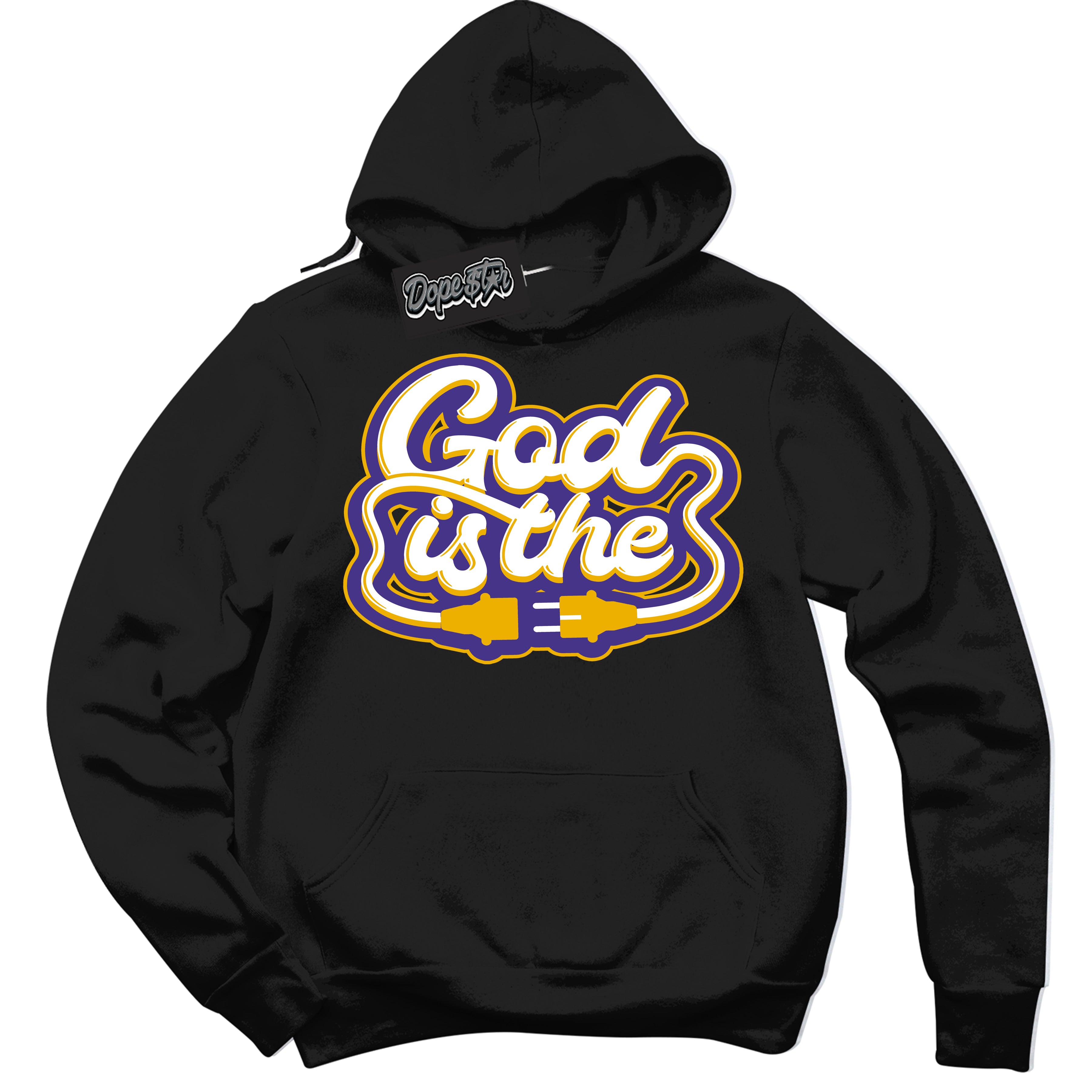 Cool Black Hoodie with “God Is The” design that Perfectly Matches Air Force 1 QS Kobe Lakers Home Sneakers.