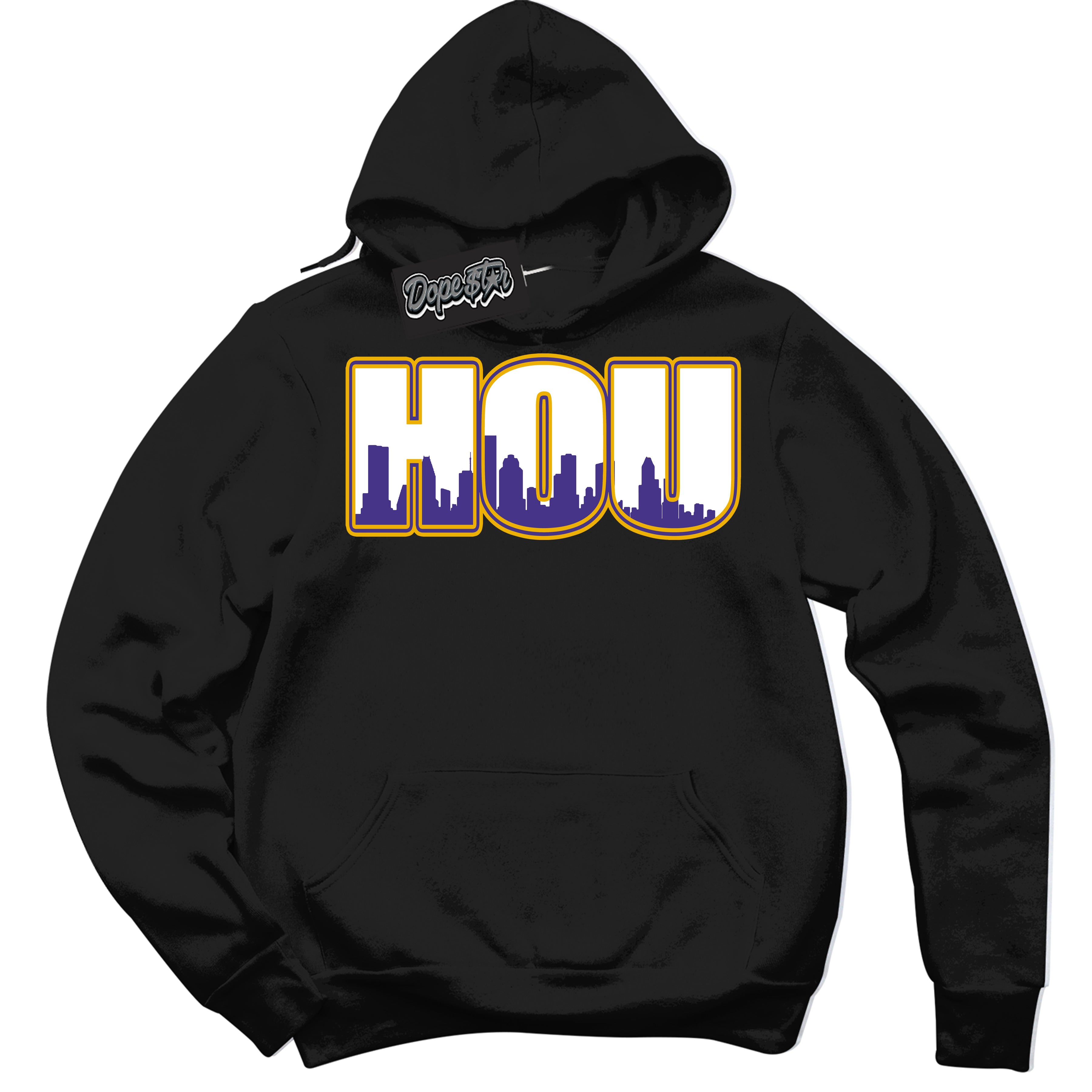 Cool Black Hoodie with “Houston” design that Perfectly Matches Air Force 1 QS Kobe Lakers Home Sneakers.