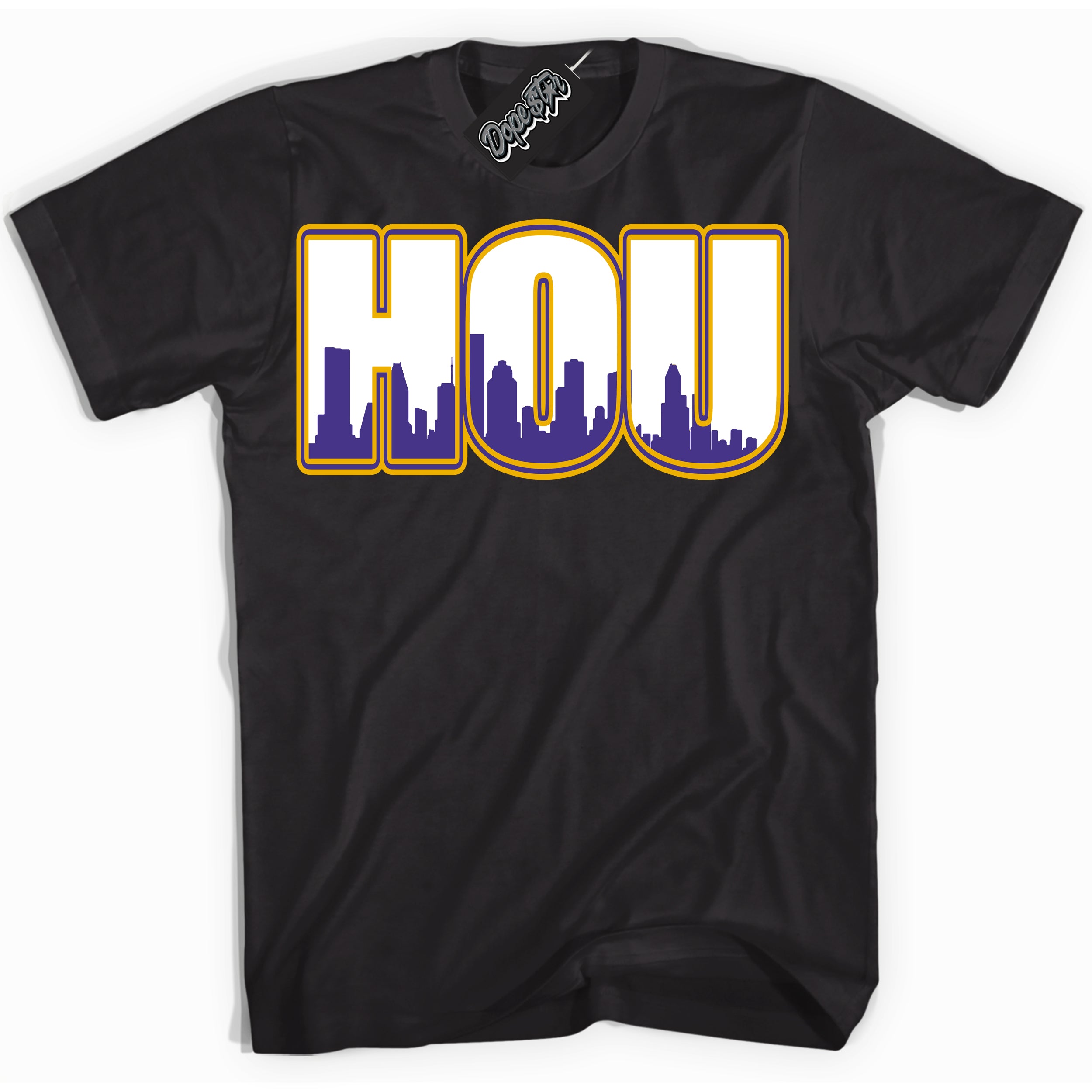Cool Black Shirt with “Houston” design that perfectly matches the Air Force 1 QS Kobe Lakers Home Sneakers.